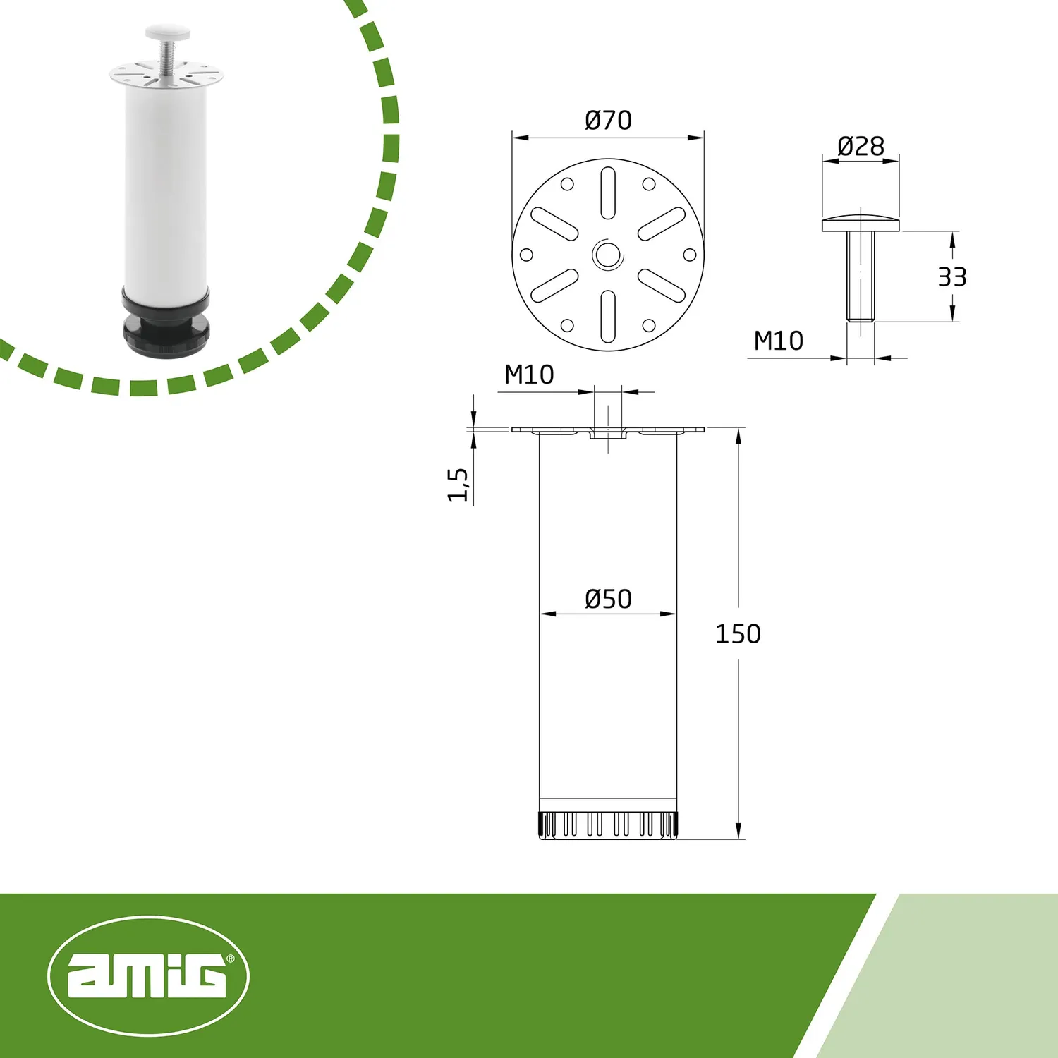 Amig Mod.5 gamba mobile 150 mm bianca regolabile
