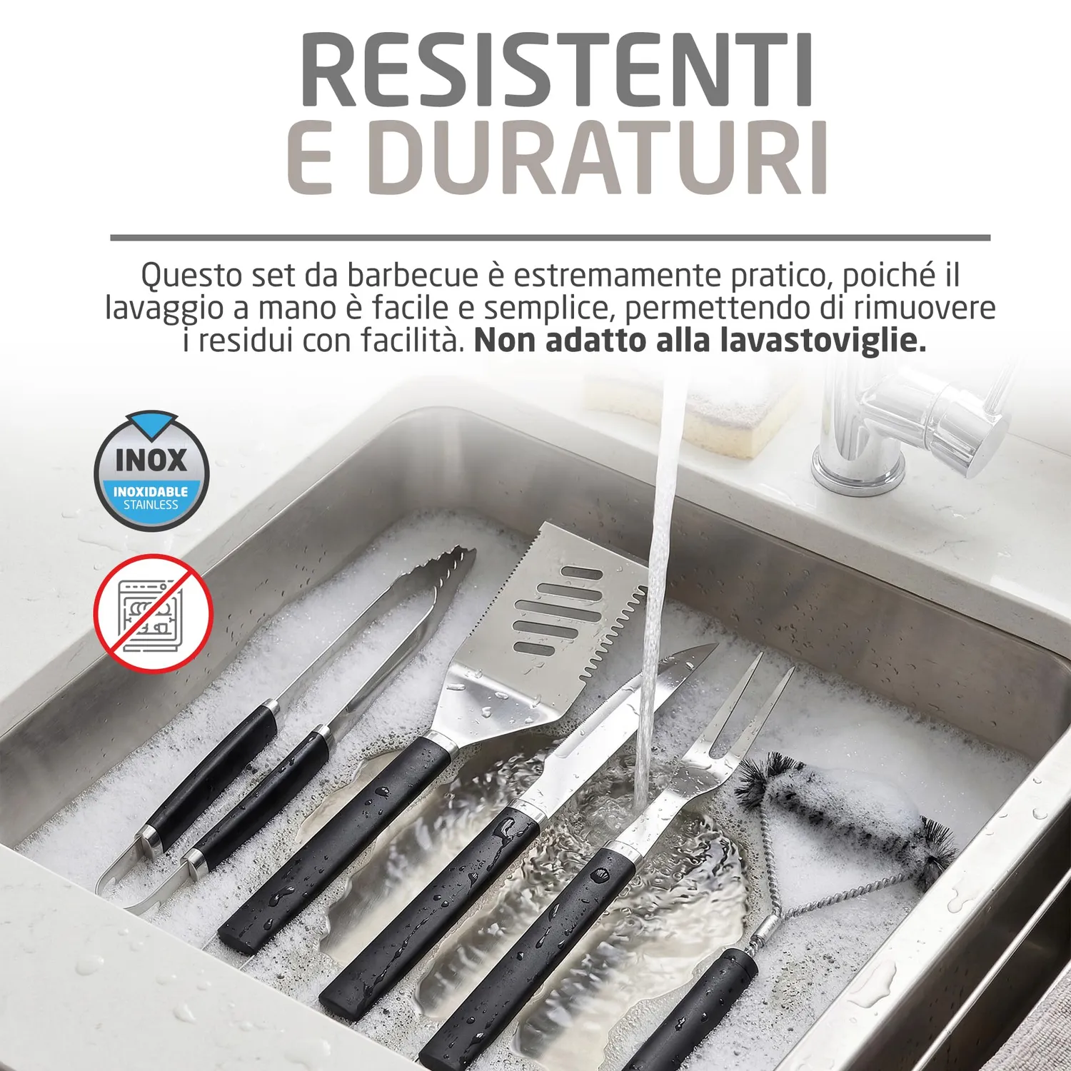 Amig AM01 set utensili barbecue 5 pezzi acciaio inox
