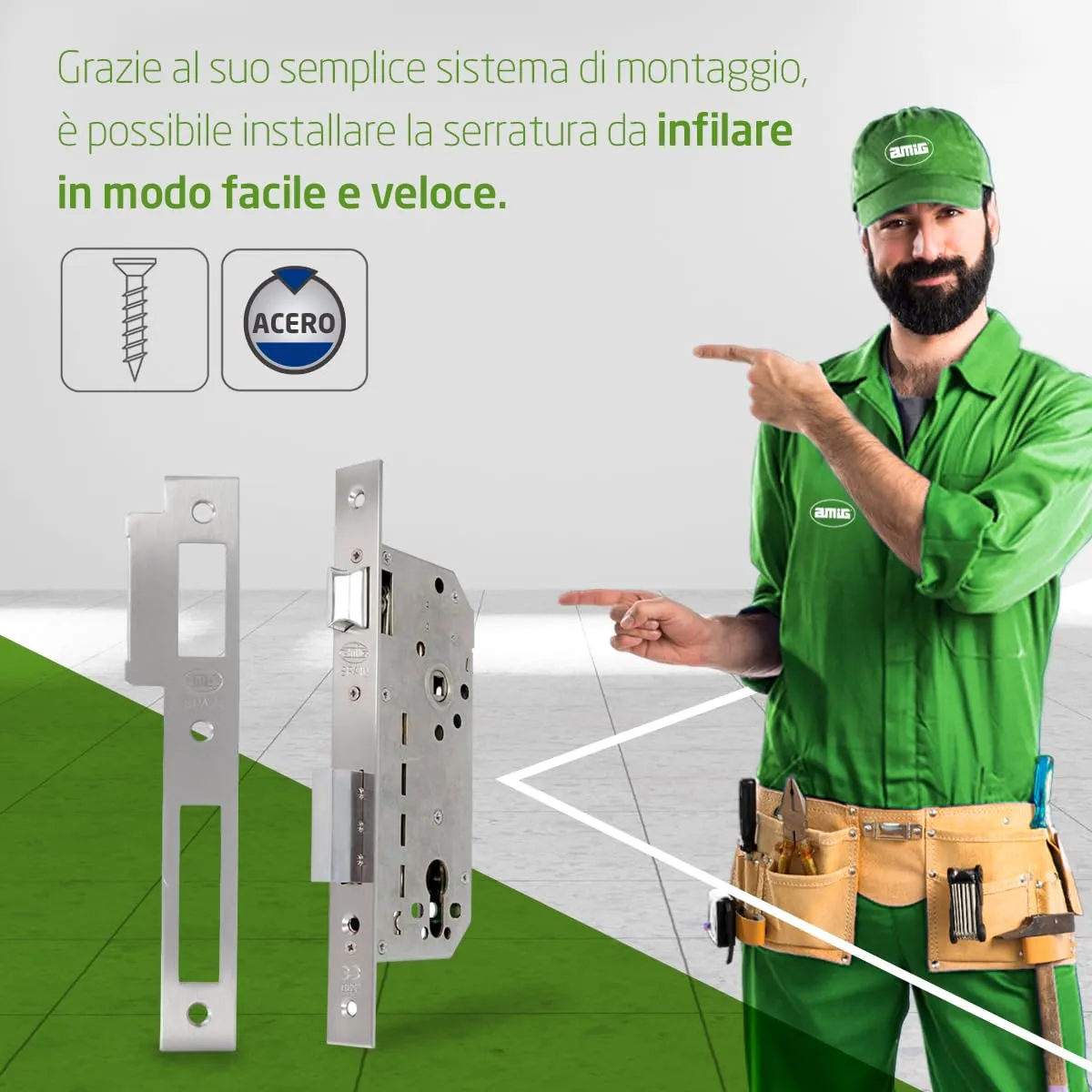 Amig Serratura da Incasso Porta Legno Cromato Opaco 5 Chiavi