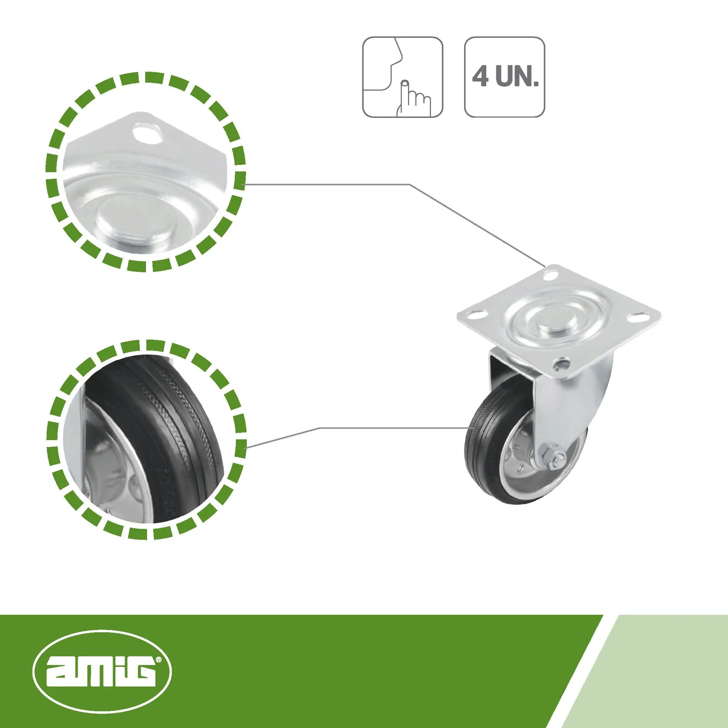 Amig 2522 ruote industriali 125 mm set 4 pezzi gomma