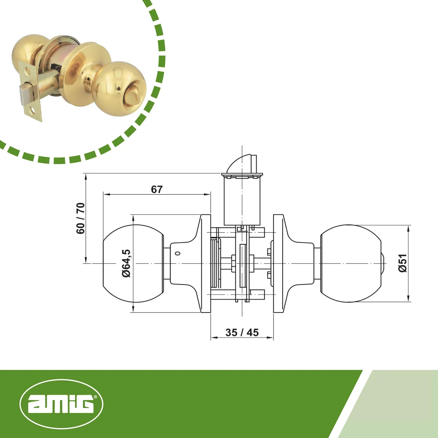 Amig set maniglie a sfera ottone dorato privacy
