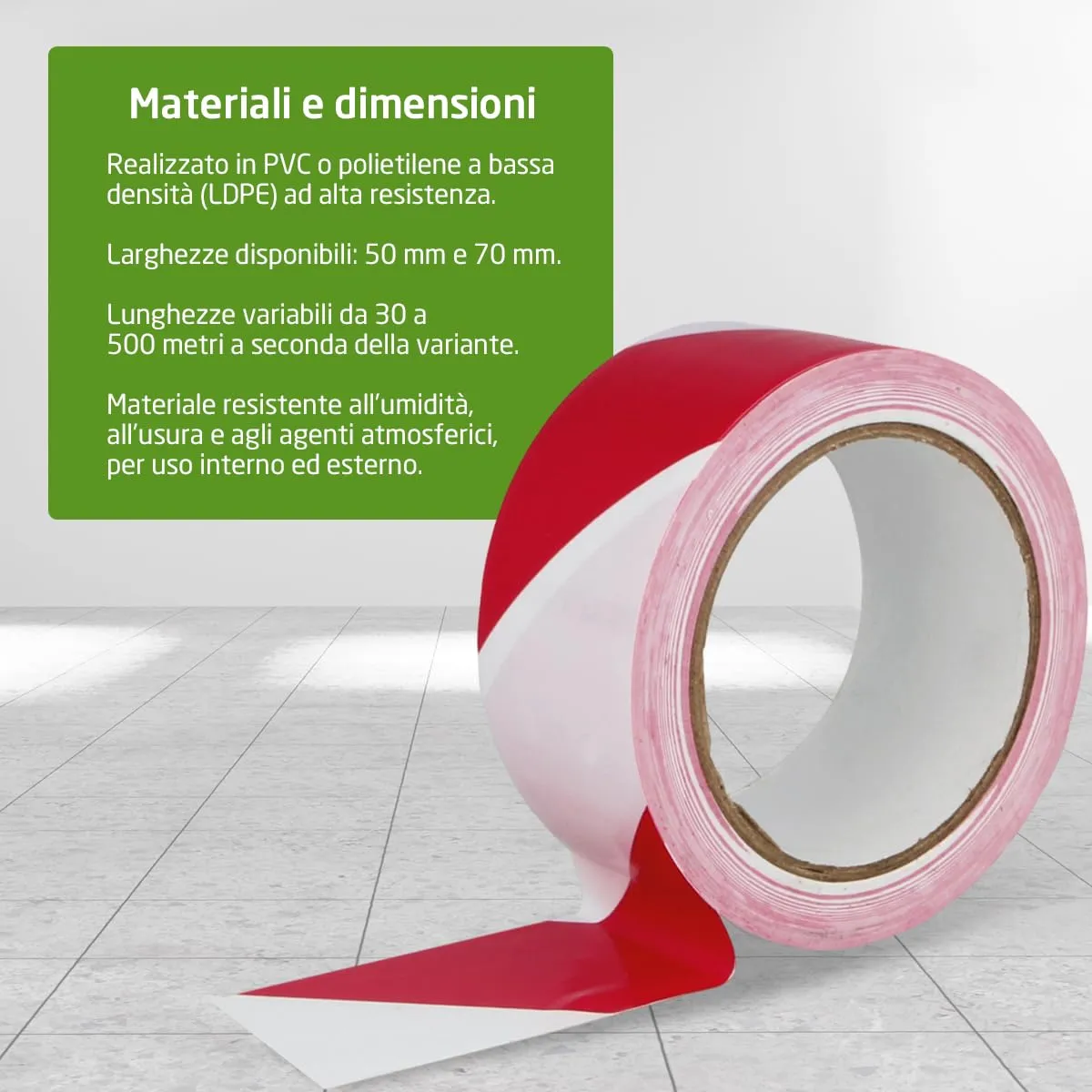 Amig nastro segnaletico adesivo rosso-bianco 50 mm x 30 m PVC
