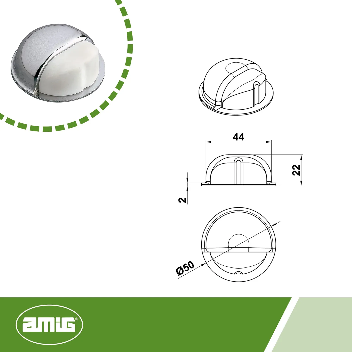 Amig Fermaporta Adesivo Cromato Ø50mm H22mm Gomma