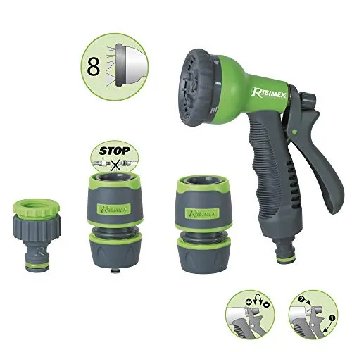 Ribimex kit irrigazione giardino pistola 8 getti tubi 12-15 mm