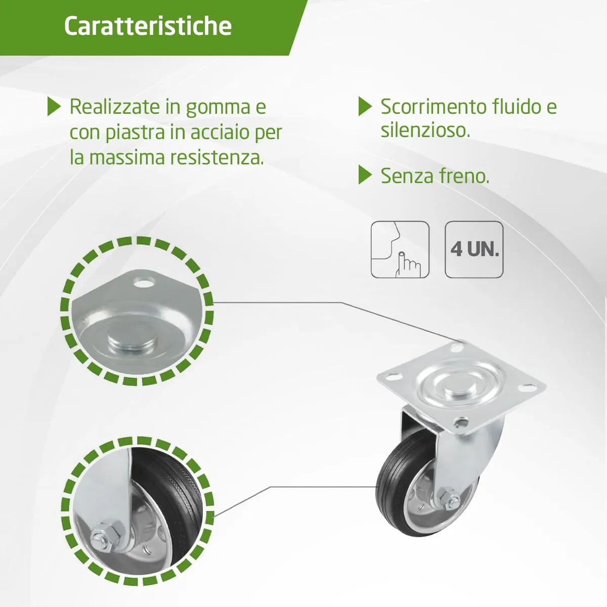 Amig set 4 ruote per mobili 100 mm gomma 90 kg