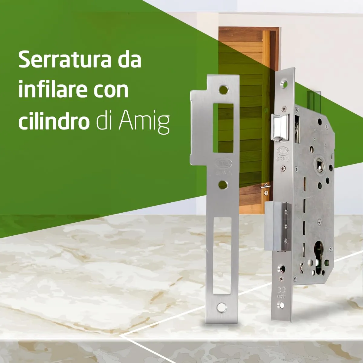 Amig Serratura da Incasso Porta Legno Cromato Opaco 5 Chiavi