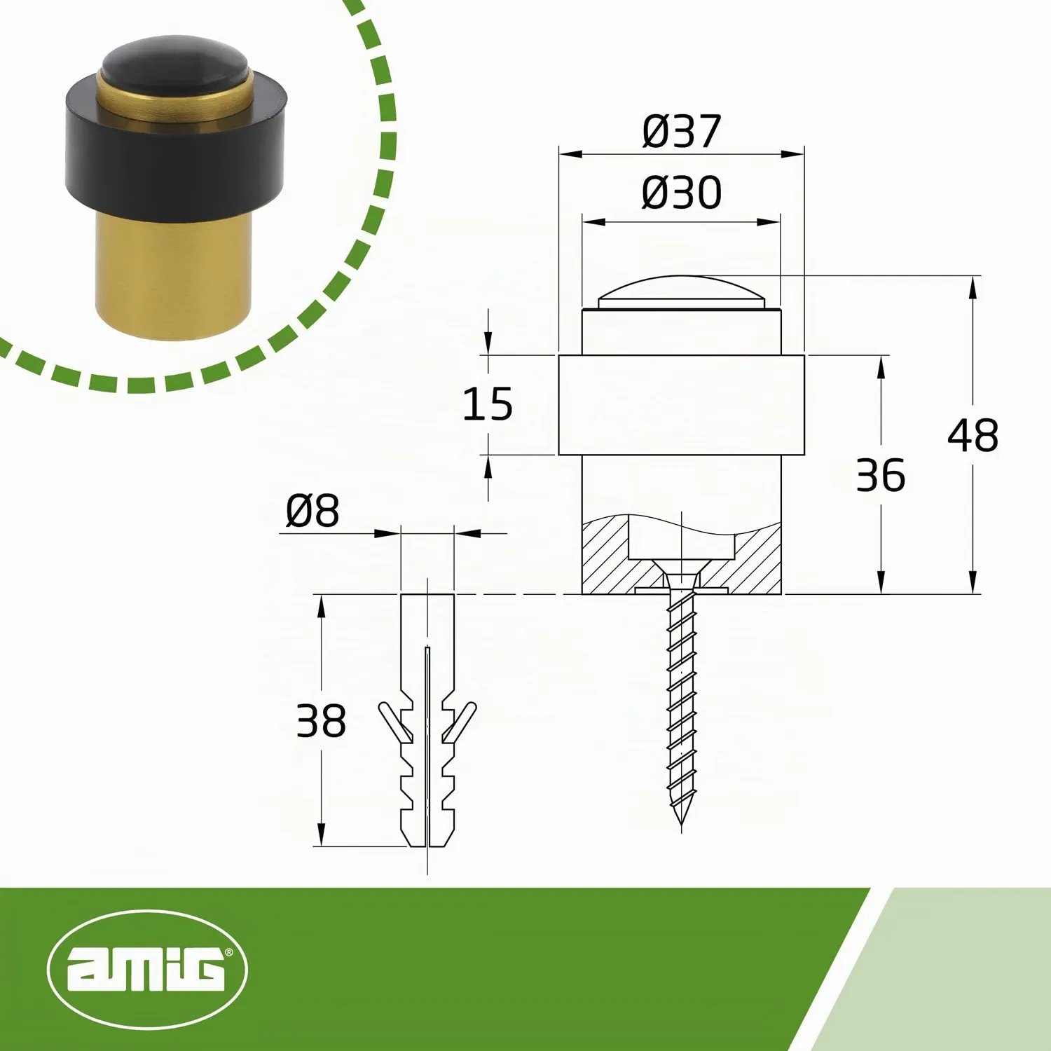 Amig 206 fermaporta pavimento alluminio oro 30x48 mm
