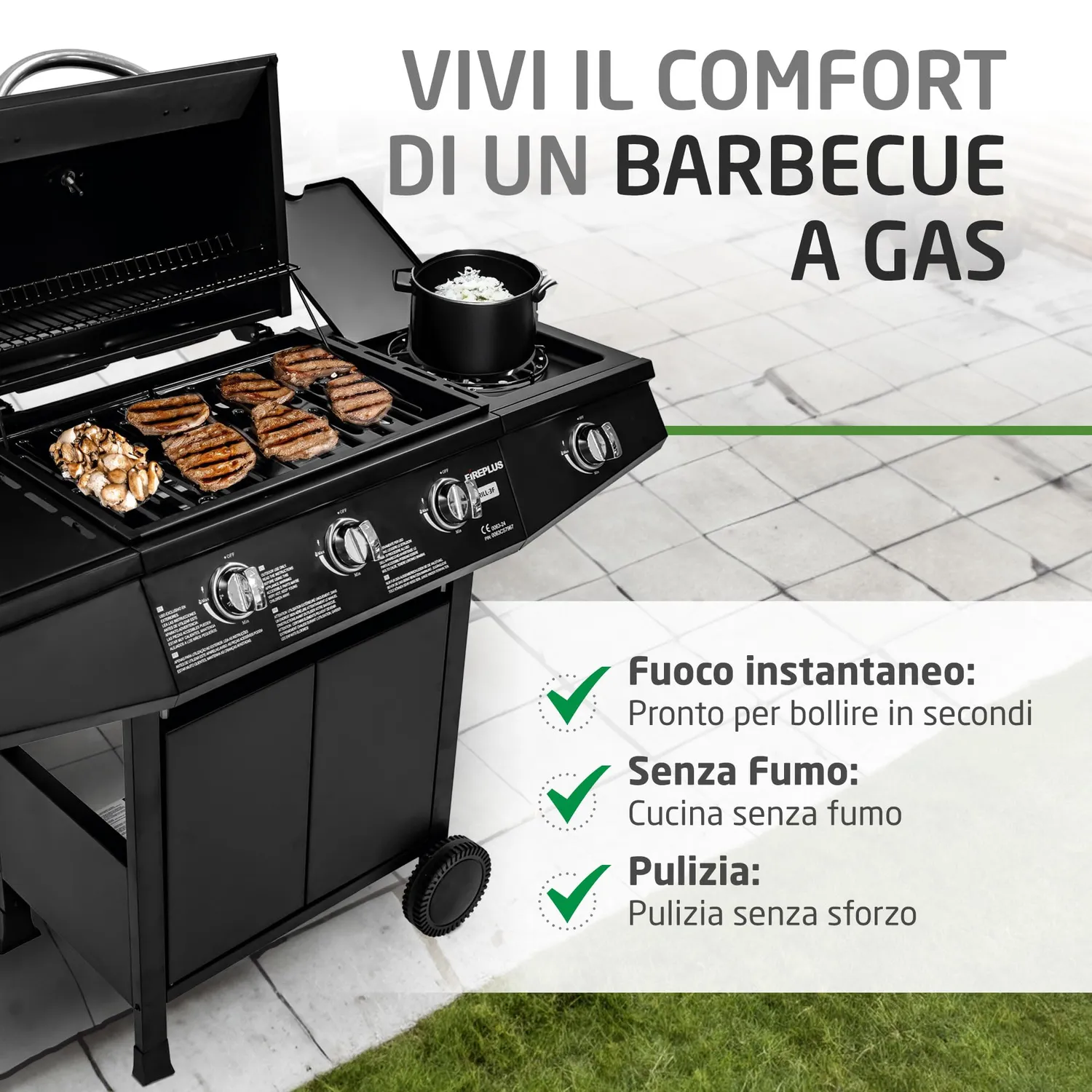 Amig Fireplus 3+1 barbecue a gas 117x52x103 cm nero
