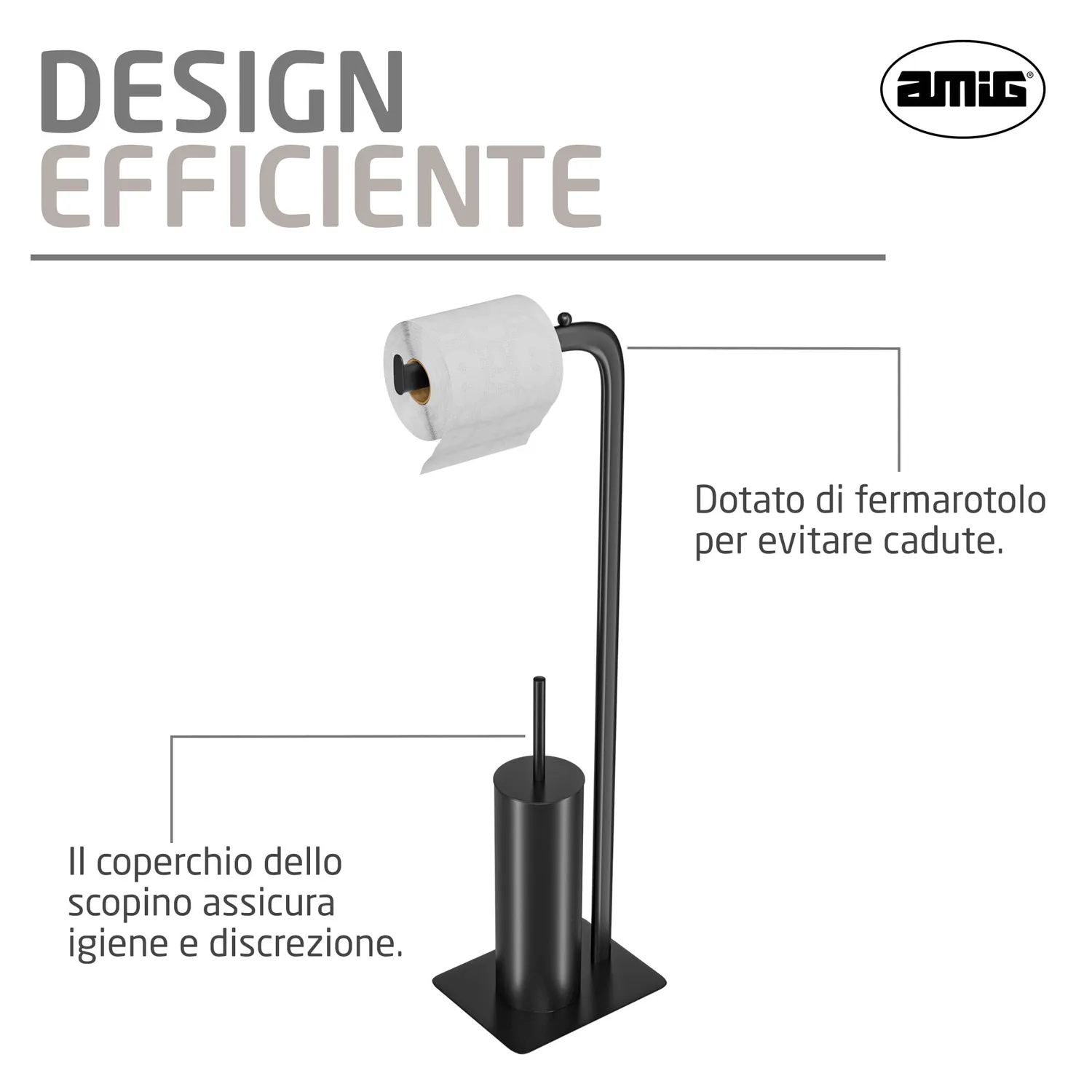Amig Formaduo Portascopino con Portarotolo Nero