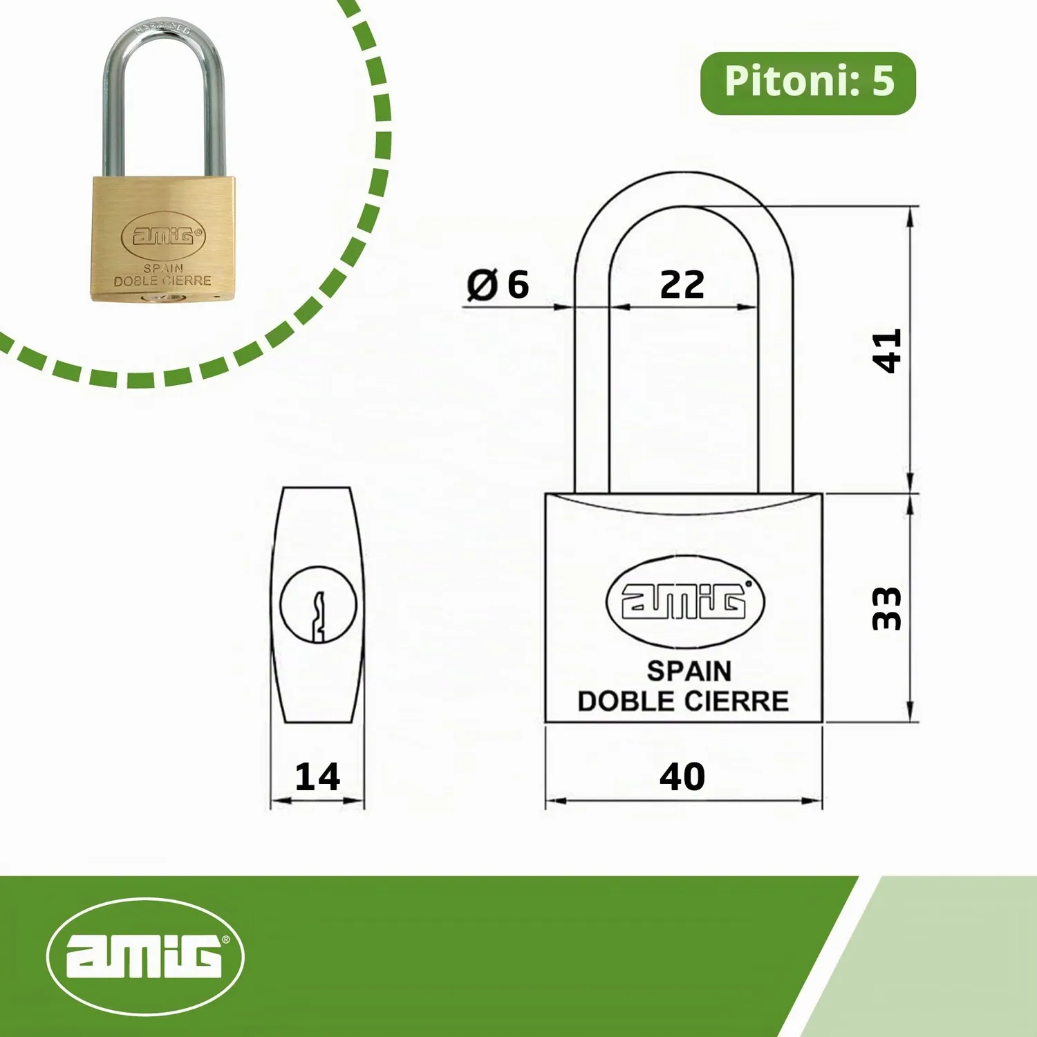 Amig Lucchetto arco lungo 40 mm ottone antiruggine