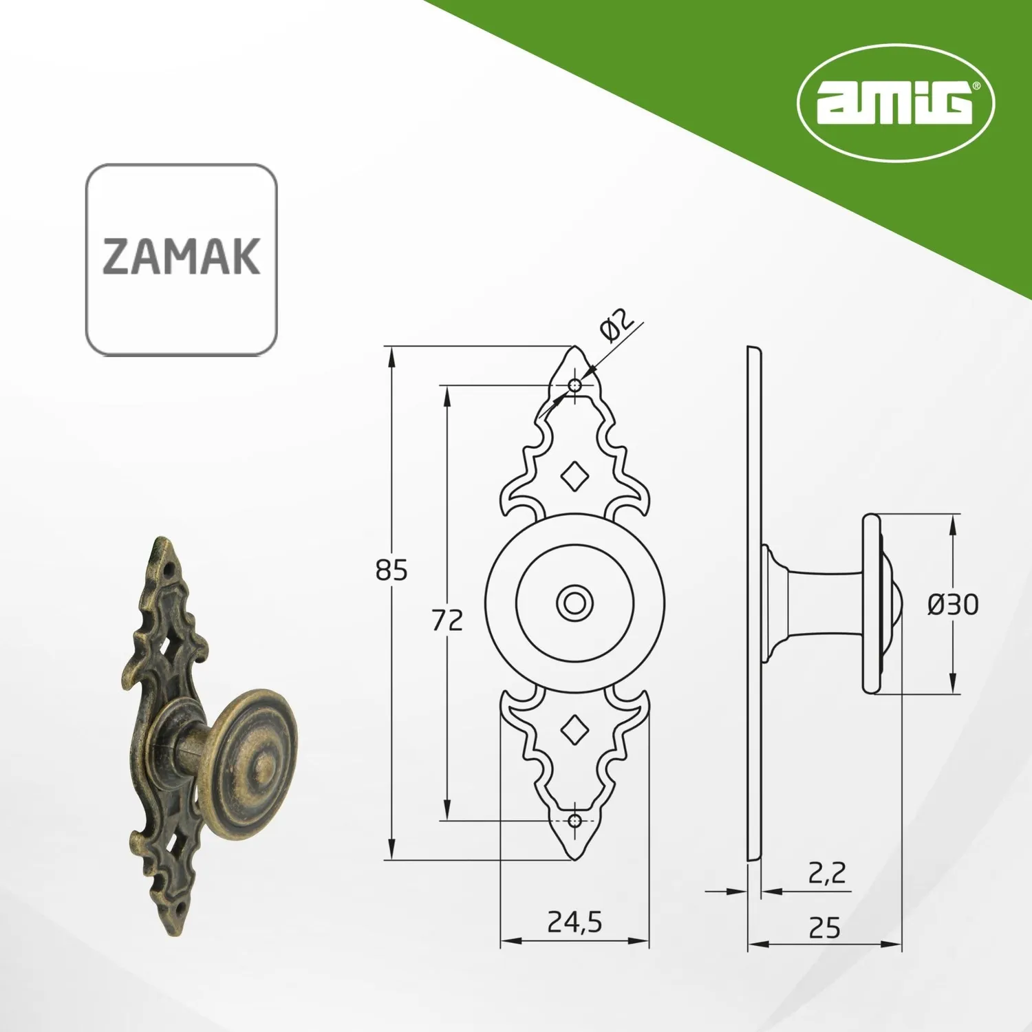 Amig Mod. 829 pomello mobili 10 pezzi cuoio 85 mm