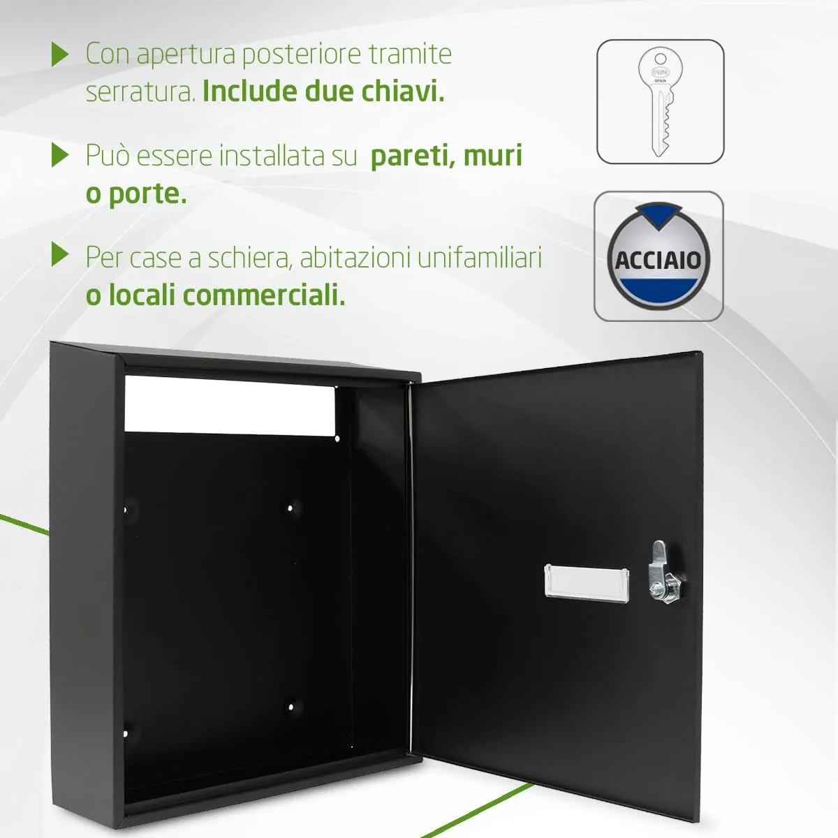 Amig cassetta postale nera acciaio 40x36x10 cm