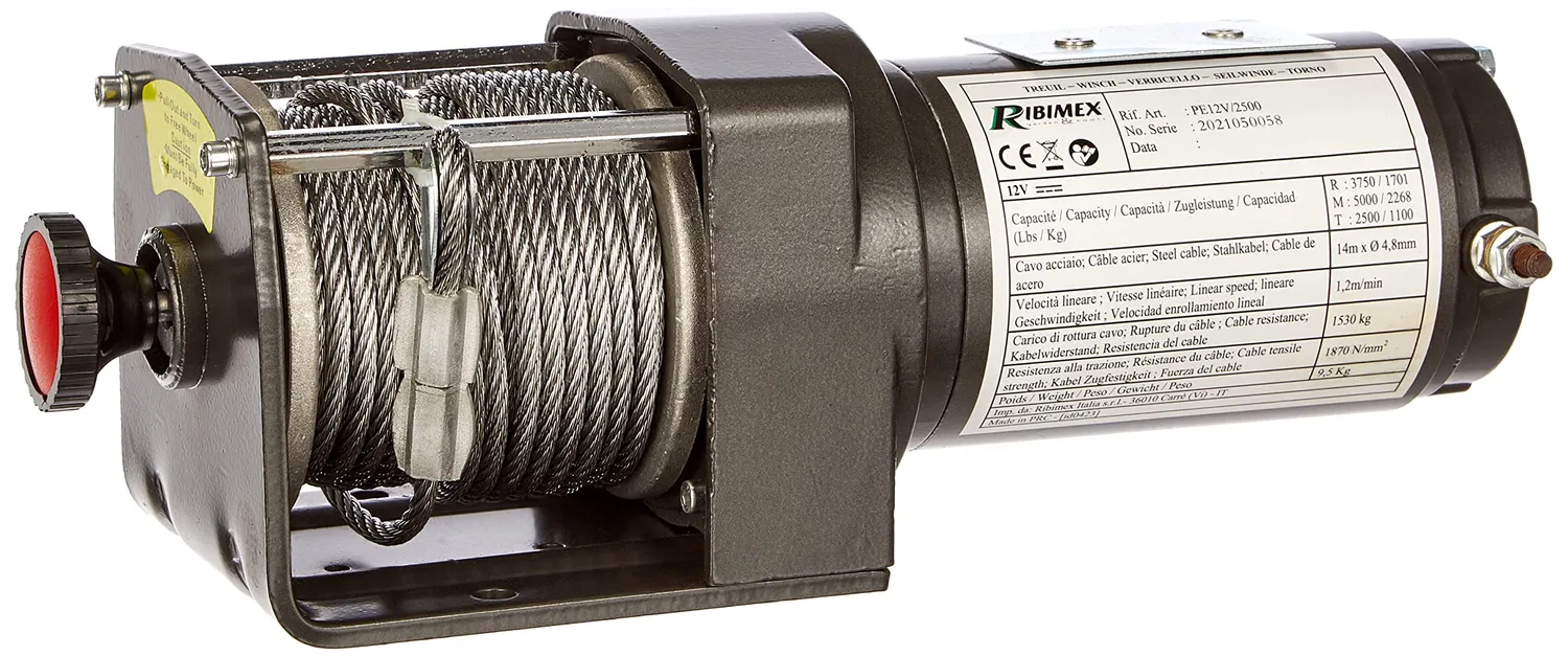 Ribimex PE12V/2500 verricello elettrico 12V 14 m 2200 kg