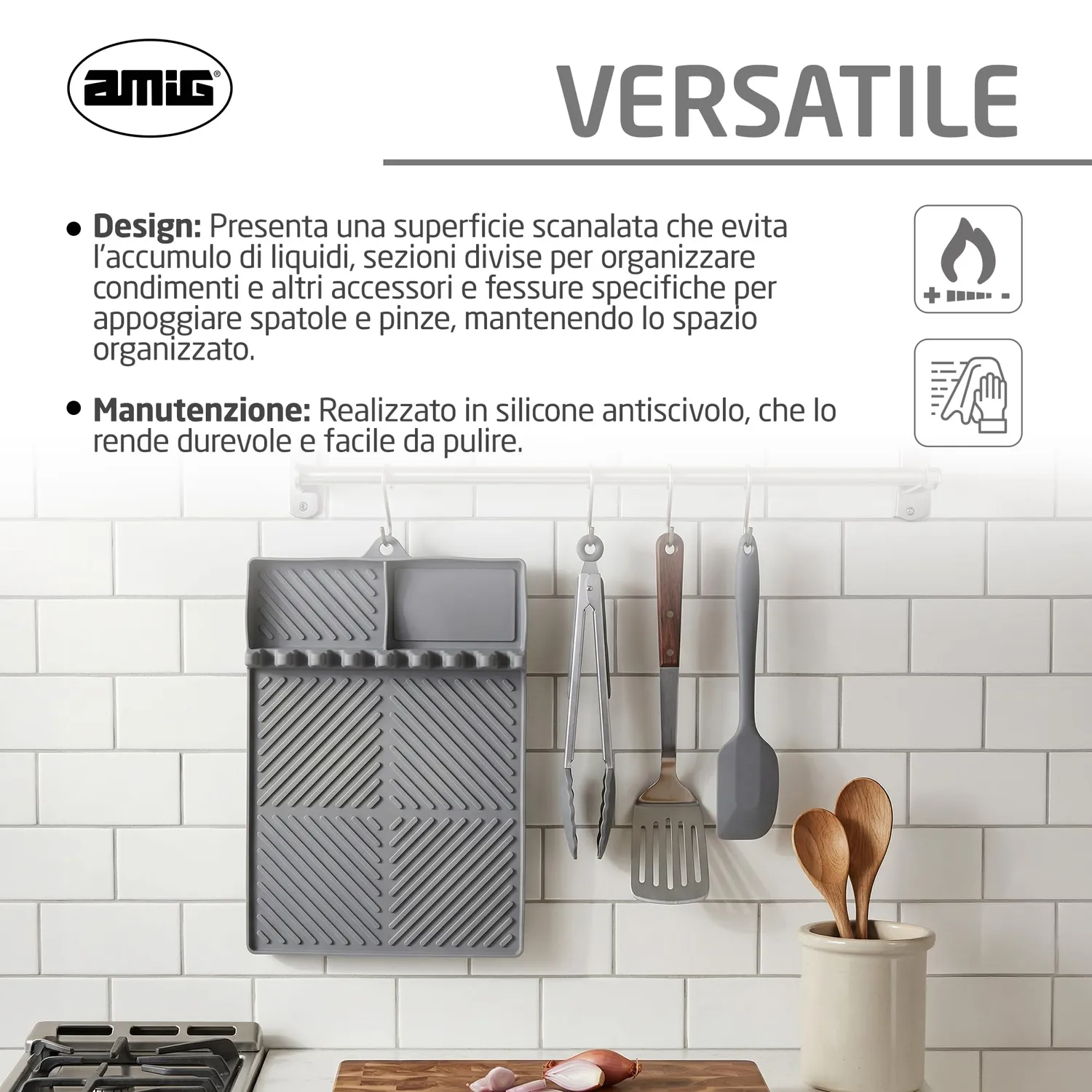 Amig AM14 vassoio silicone barbecue 40x29 cm grigio