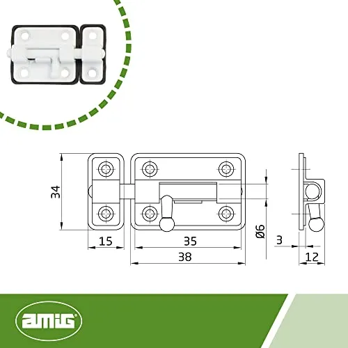 Amig 383 Catenaccio Verticale 38x34mm Bianco Acciaio
