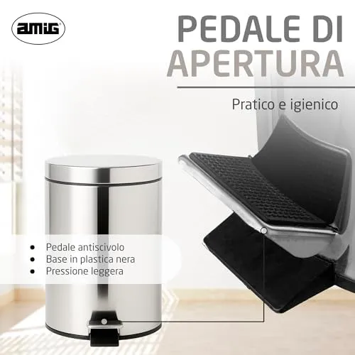Amig Linea pattumiera bagno a pedale 3 L inox lucido rotonda