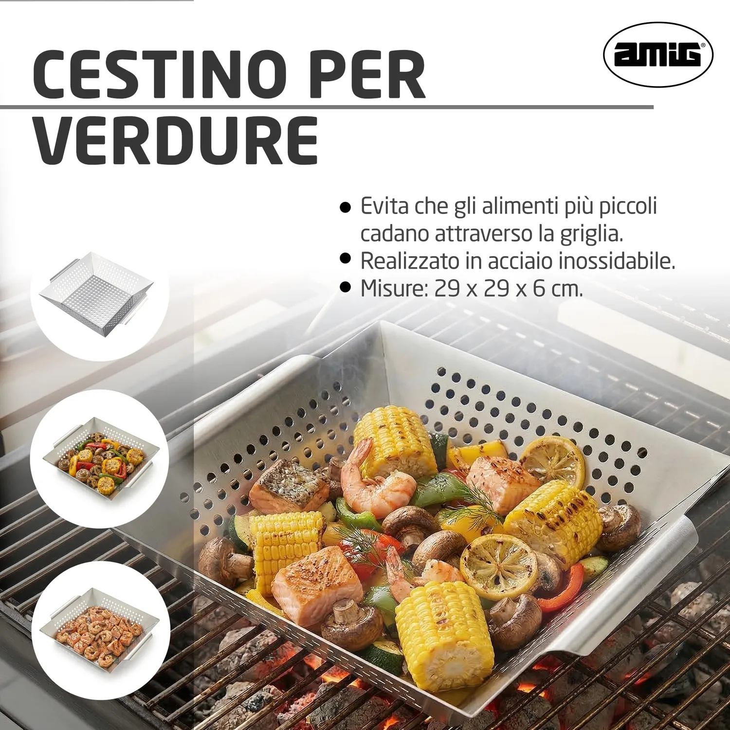 Amig AM07 cesto barbecue verdure acciaio 29 cm