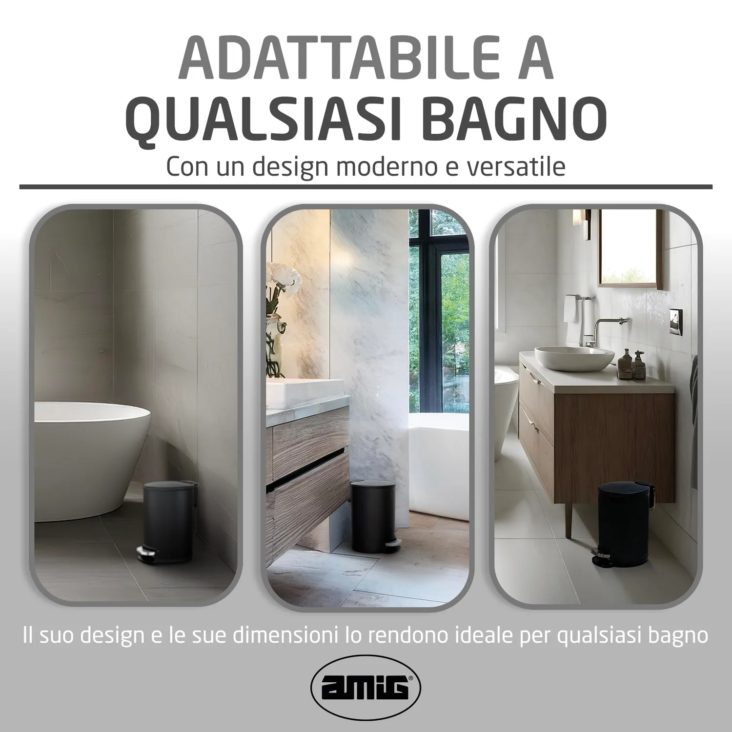 Amig Tacto pattumiera bagno 3 litri nera pedale