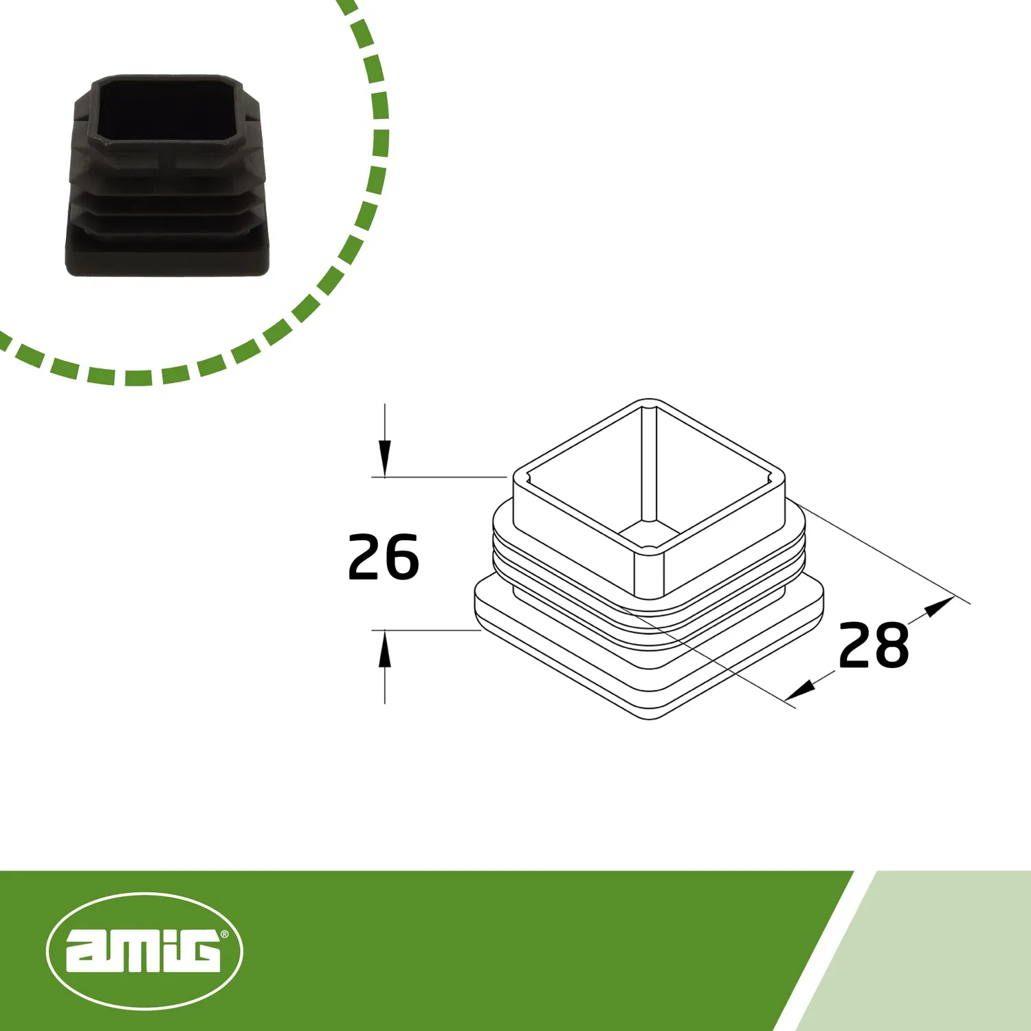 Amig 661 contera quadrata 30x30 mm polietilene nero