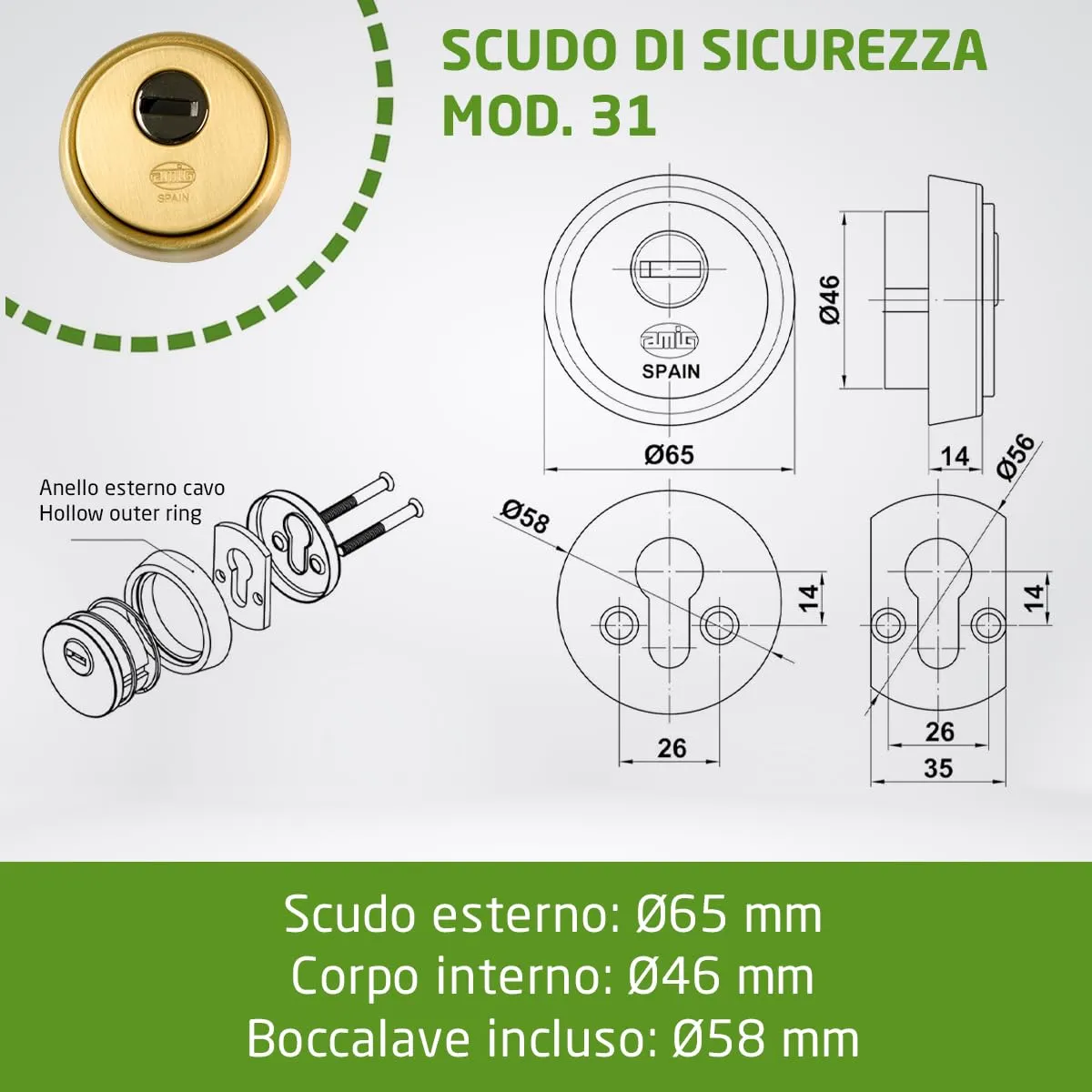 Amig Defender 31 scudo ottone oro cilindro europeo