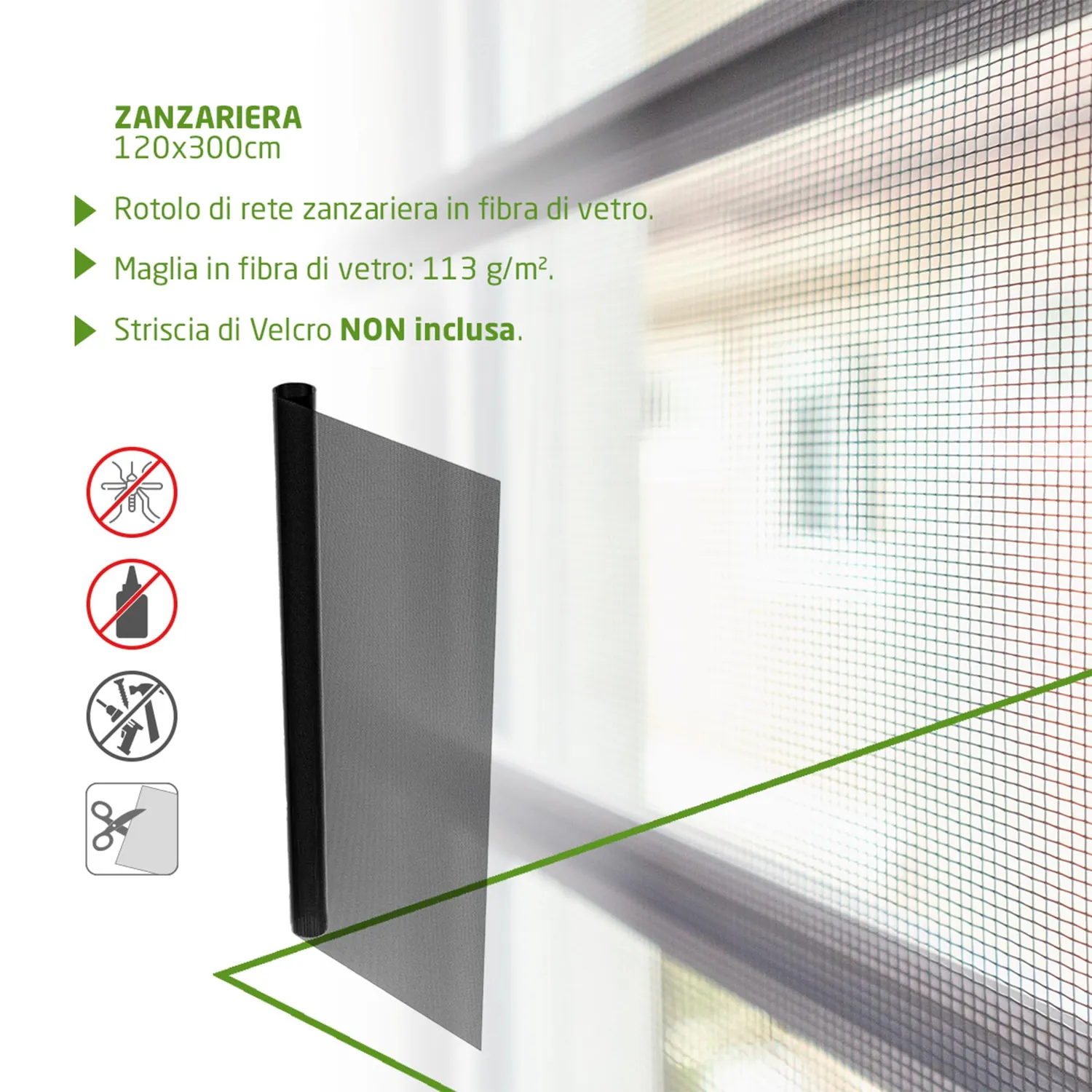 Amig Telo Zanzariera Fibra Vetro 120x300 cm Nero