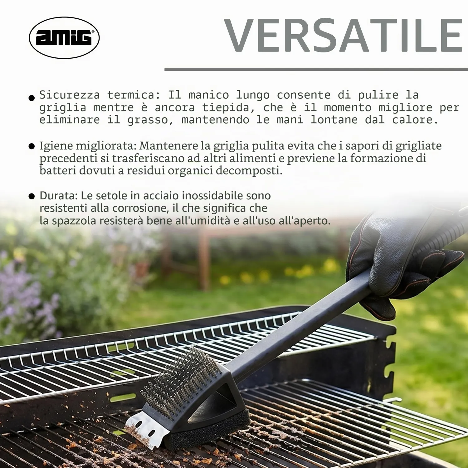 Amig AM20 Spazzola Griglia 3 in 1 37x6 cm Inox