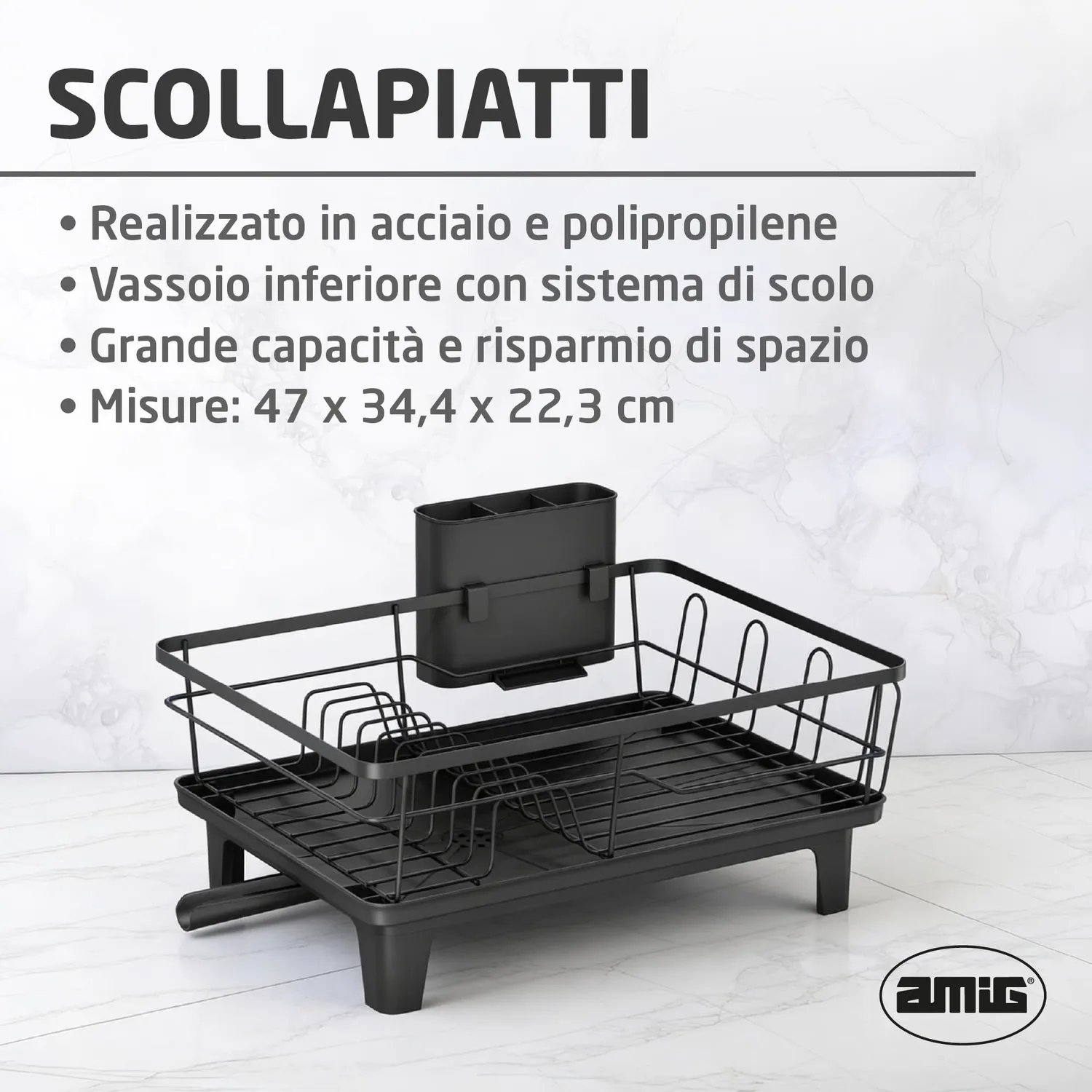 Amig Platz scolapiatti nero 47x34,4 cm acciaio vassoio