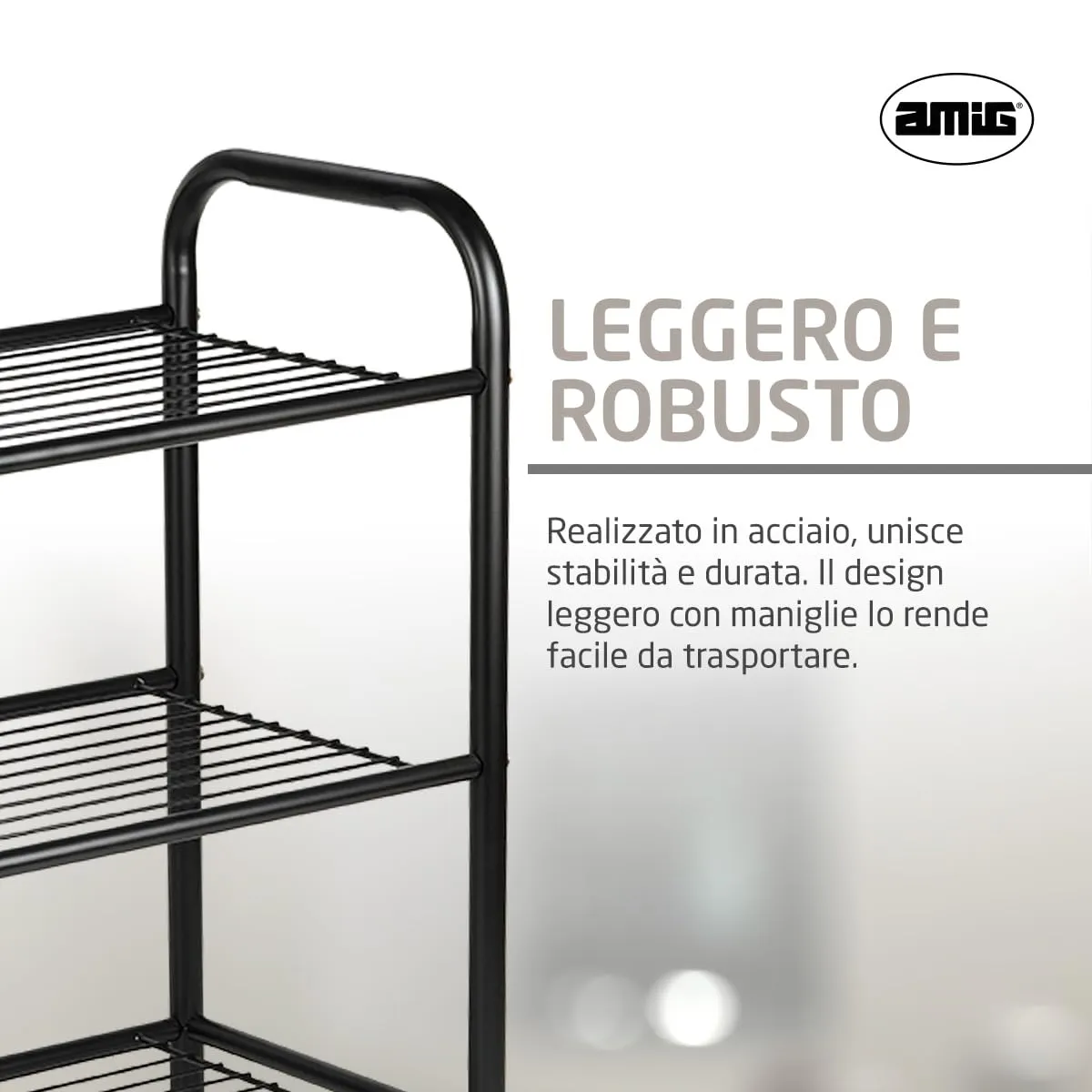 Amig scarpiera metallo 3 ripiani 9 paia 65x25 cm nera
