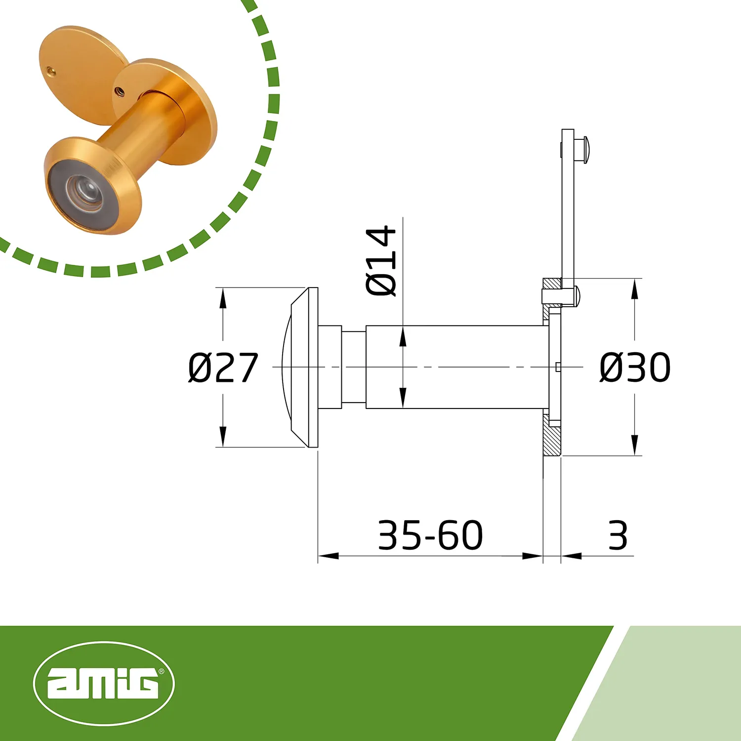 Amig Spioncino Porta Ottone Oro 35-60 mm Grandangolare