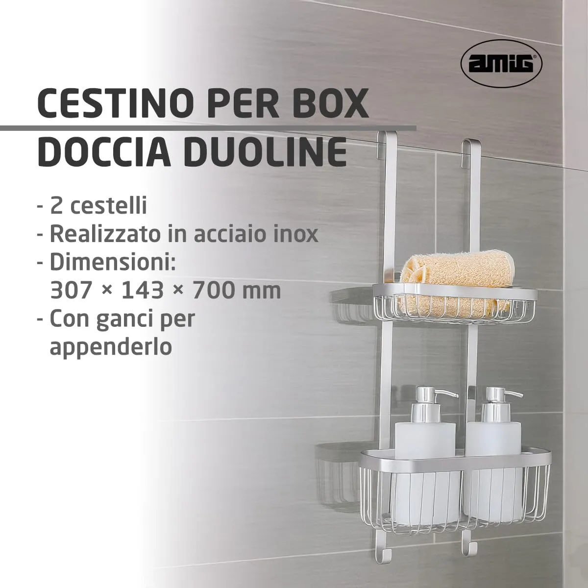 Amig Mensola Doccia Sospesa 2 Livelli Acciaio Cromo