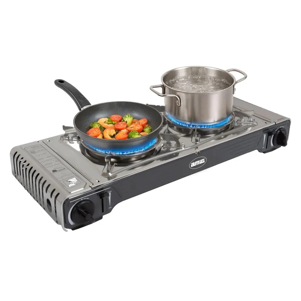 Amig CAMP02 fornello campeggio 2 fuochi con piastra 2x2,2 kW