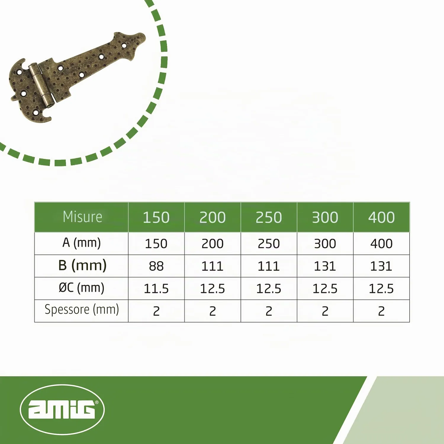 Amig 554-150 cerniera rinforzata 150 mm cuoio rustica
