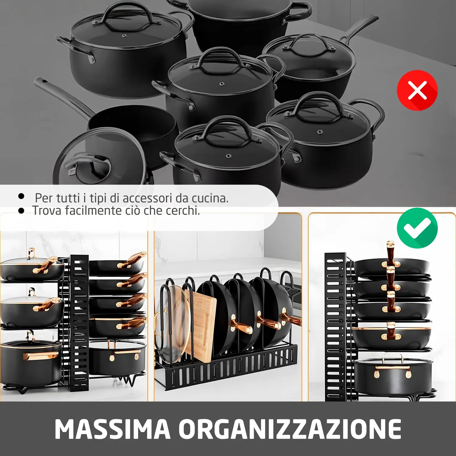 Amig organizer padelle estensibile nero 6-10 posti