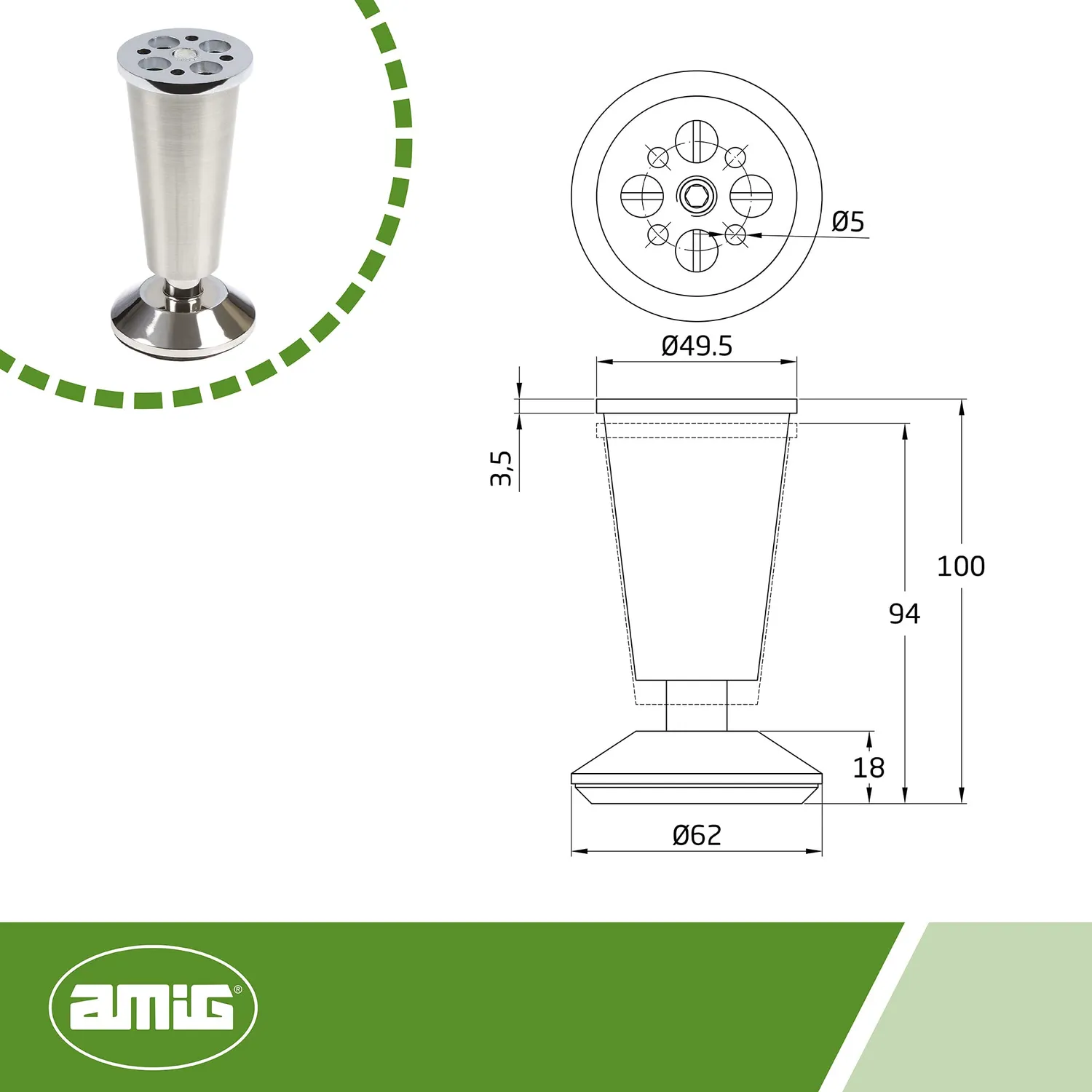 Amig Pata 8 piedino mobile 100 mm nichel spazzolato