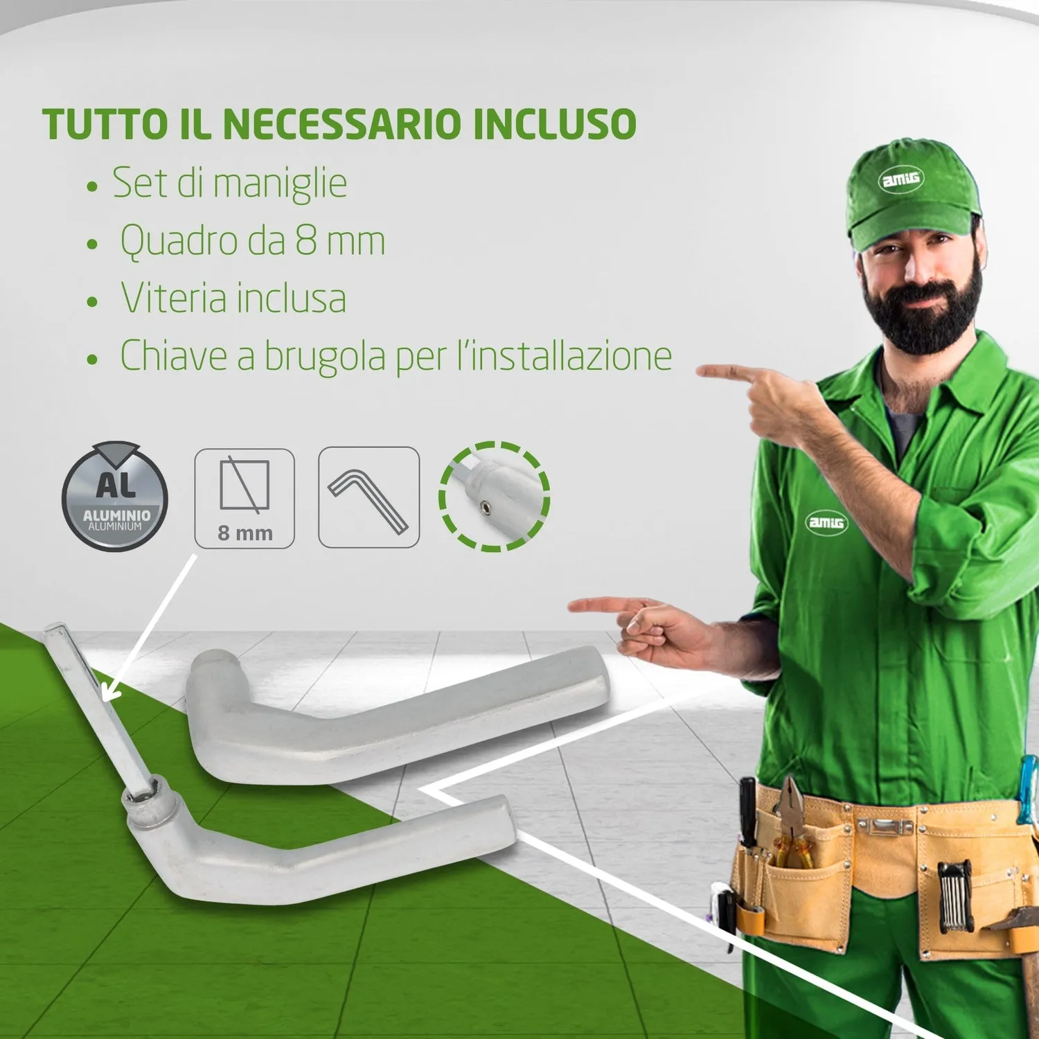 Amig 2113 maniglia porte interne alluminio 130x61 mm
