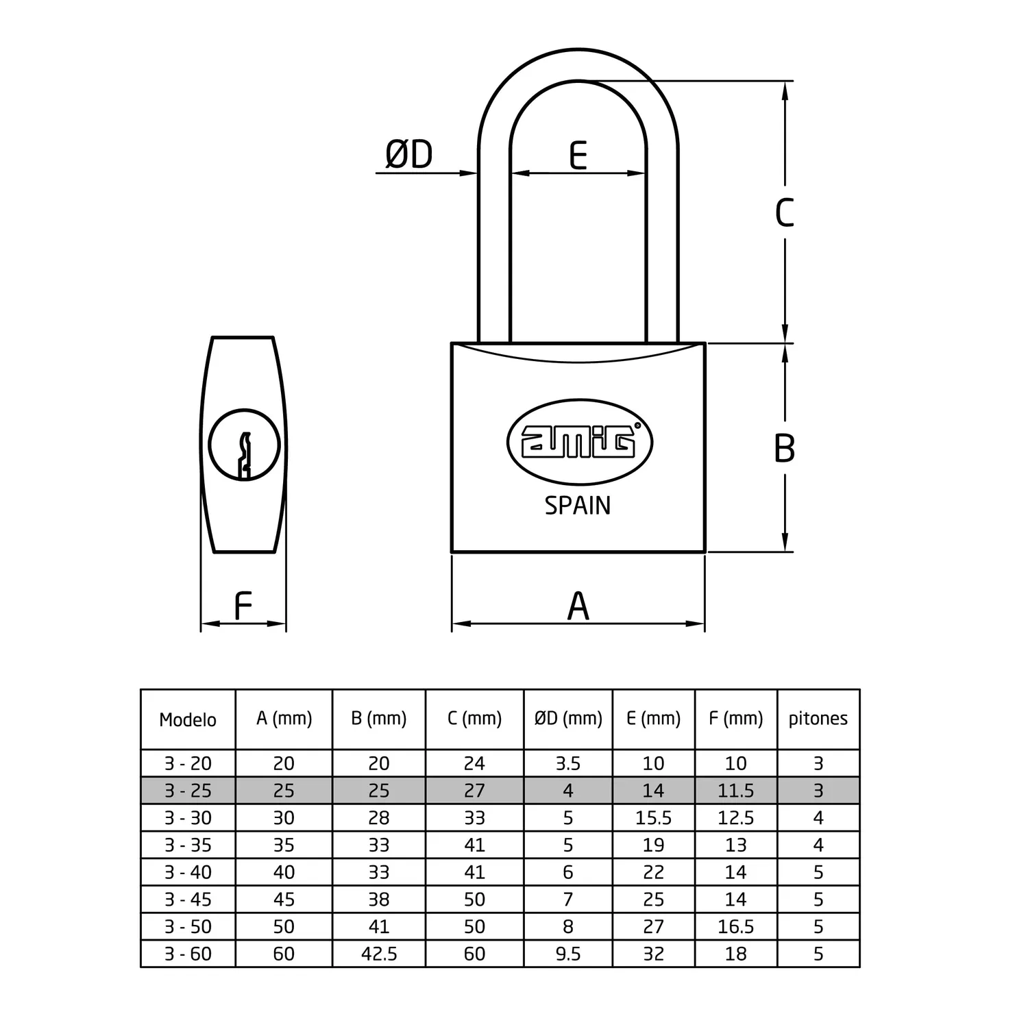 Amig 30 Lucchetto Arco Lungo 25 mm Ottone