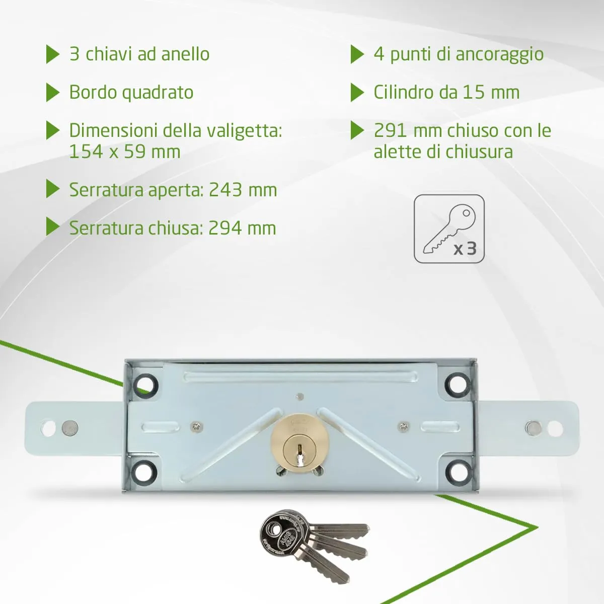 Amig serratura serranda garage 15 mm chiave a pettine 3 chiavi