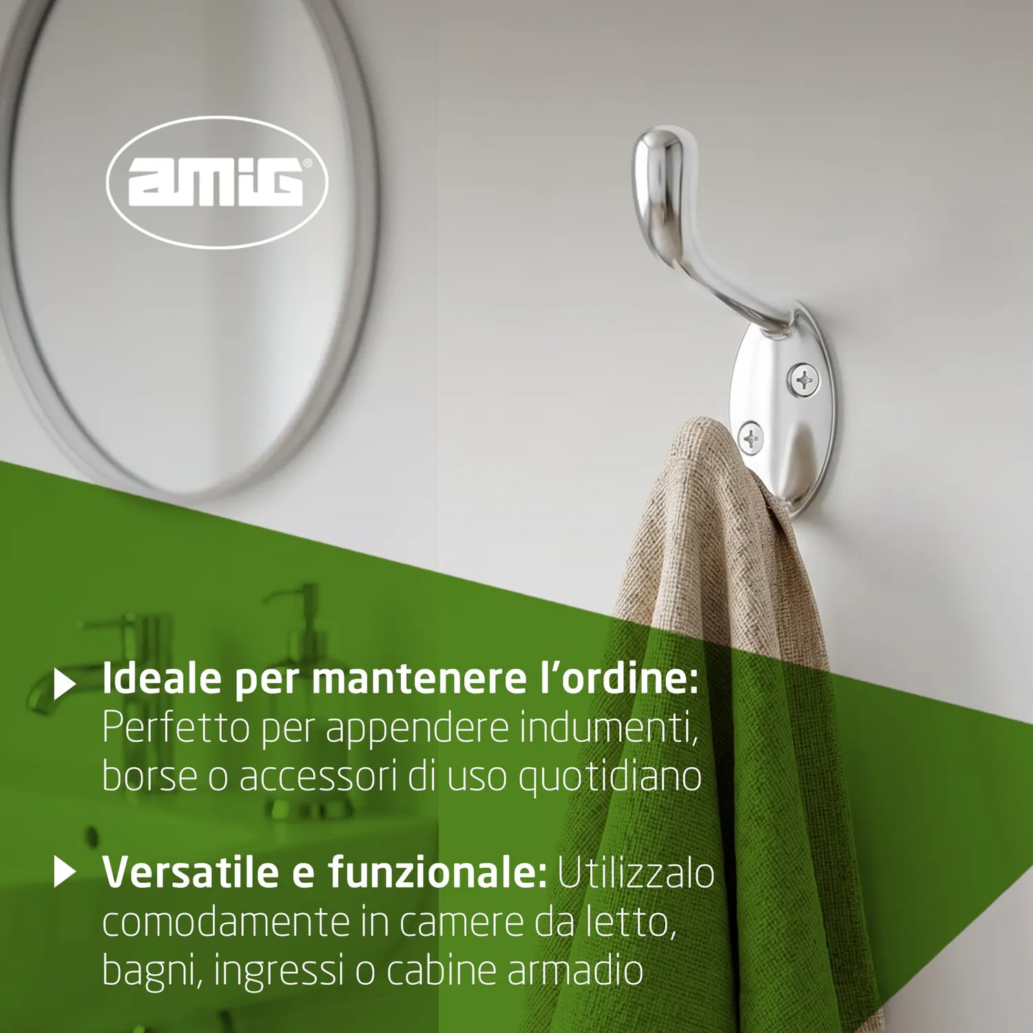 Amig CS32 appendiabiti da parete nichel 2 ganci