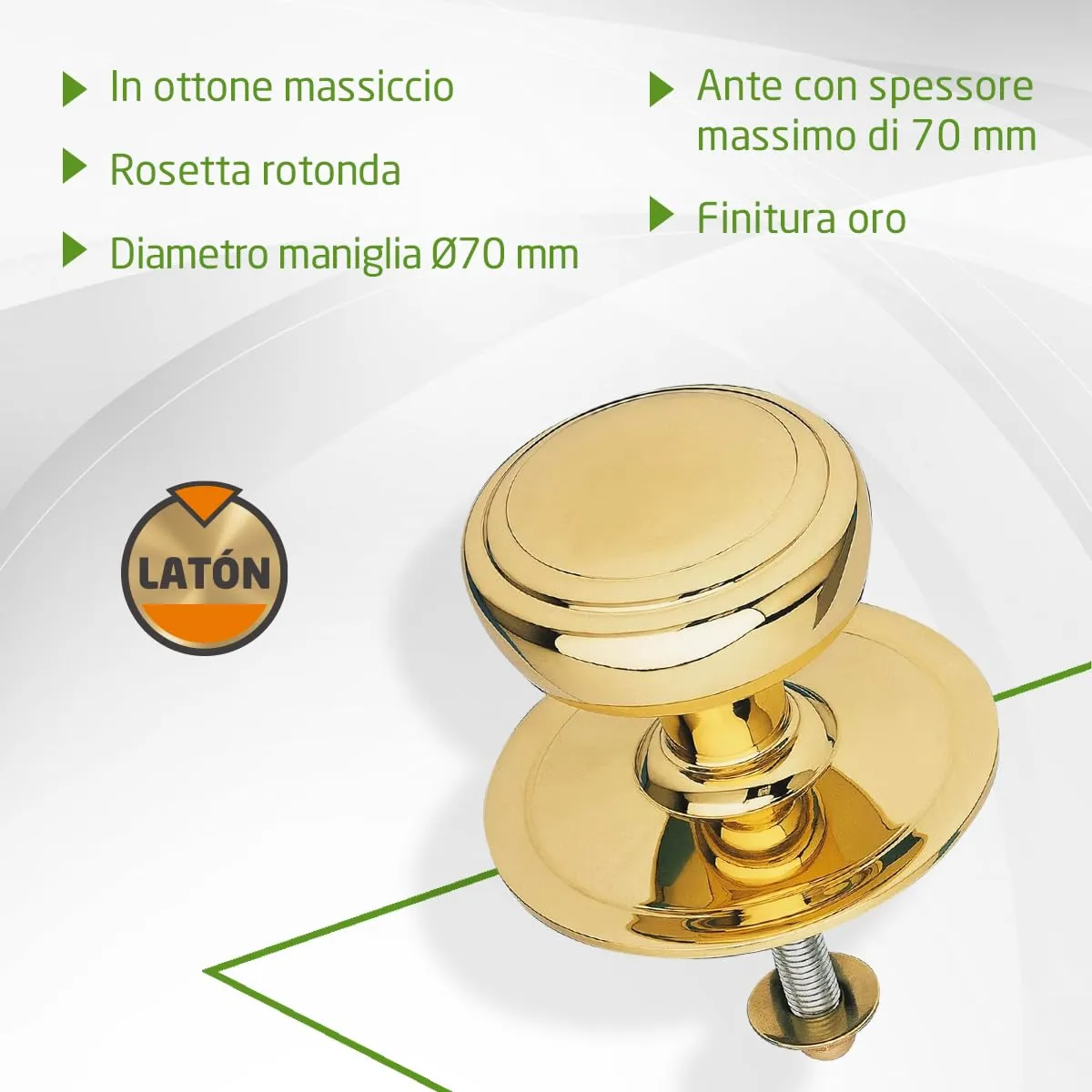 Amig Mod 12 pomello porta ottone lucido D70 mm