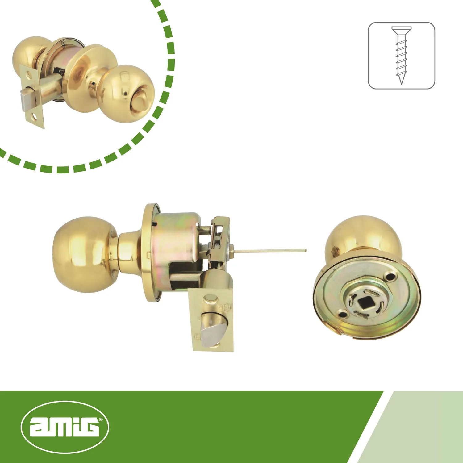 Amig set maniglie a sfera ottone dorato privacy