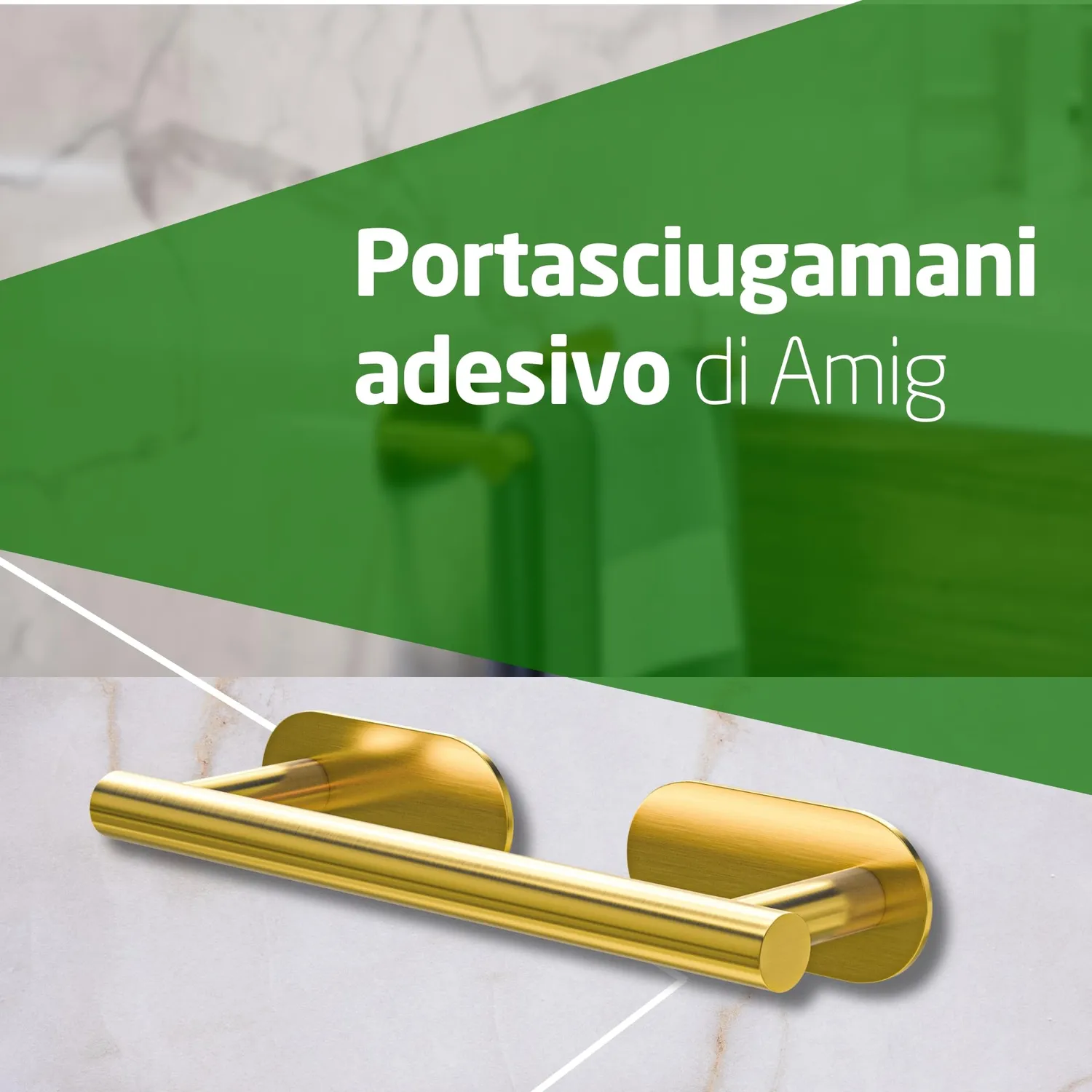 Amig Ea-1 Portasciugamani Adesivo 23 cm Acciaio Oro Opaco