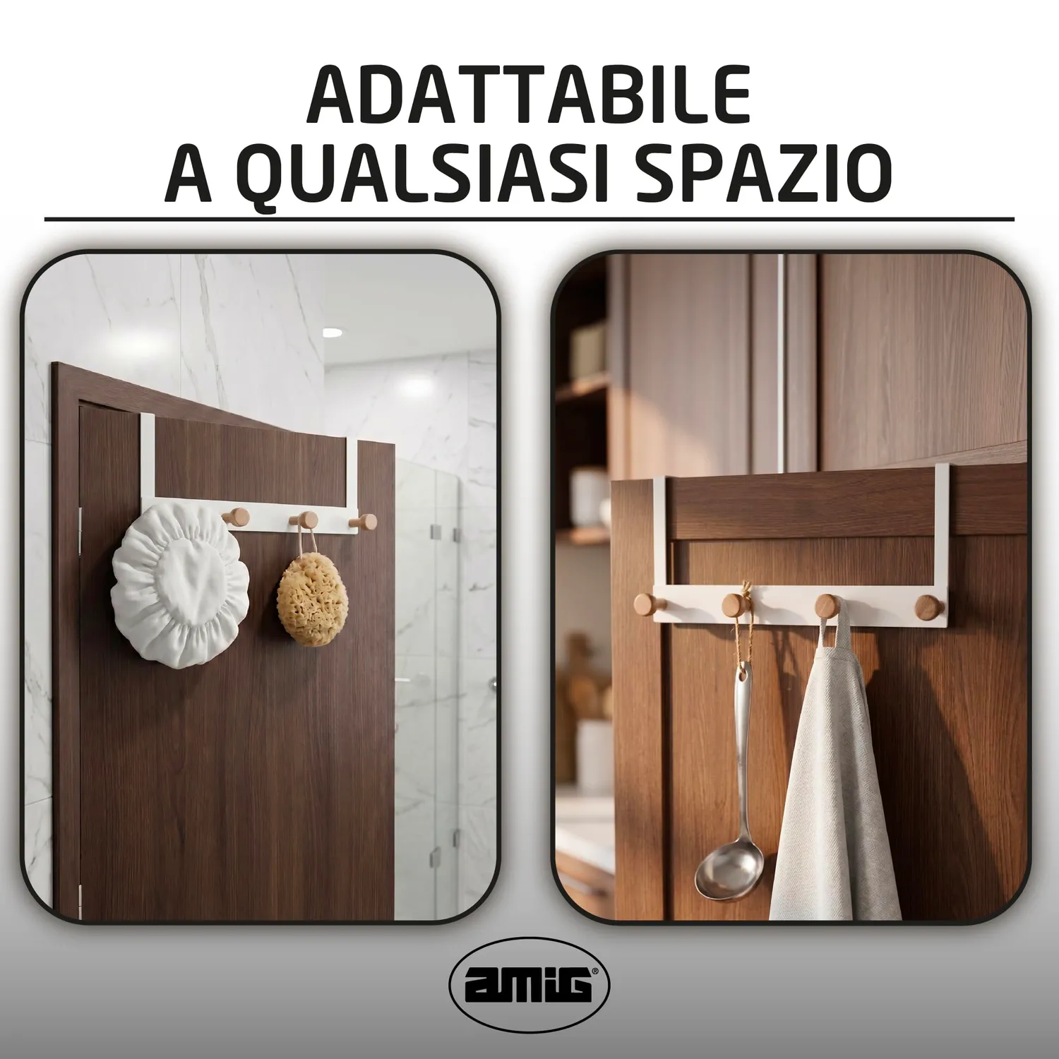 Amig CP43 appendiabiti per porta bianco 2 pezzi acciaio legno