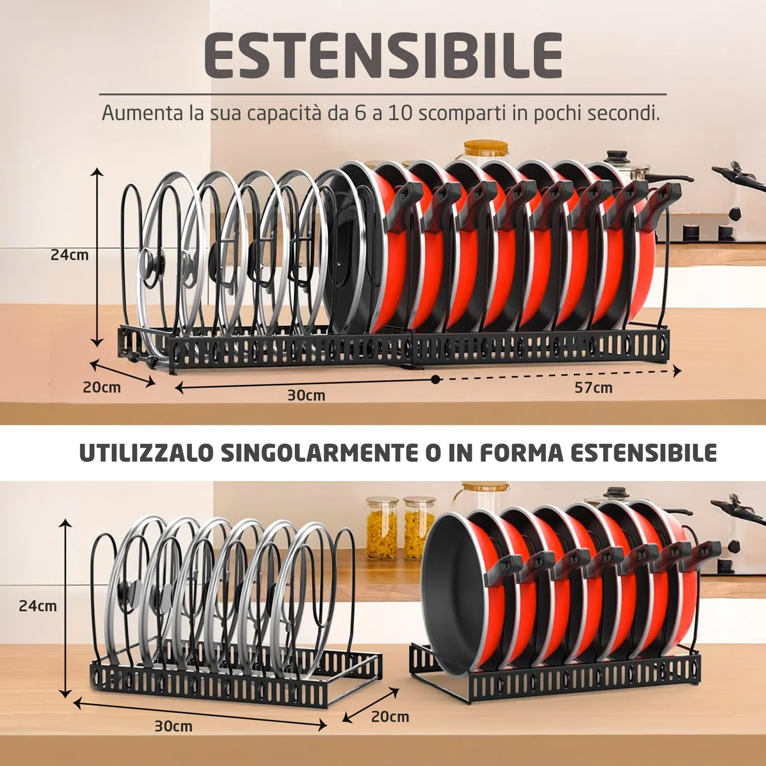 Amig organizer padelle estensibile nero 6-10 posti