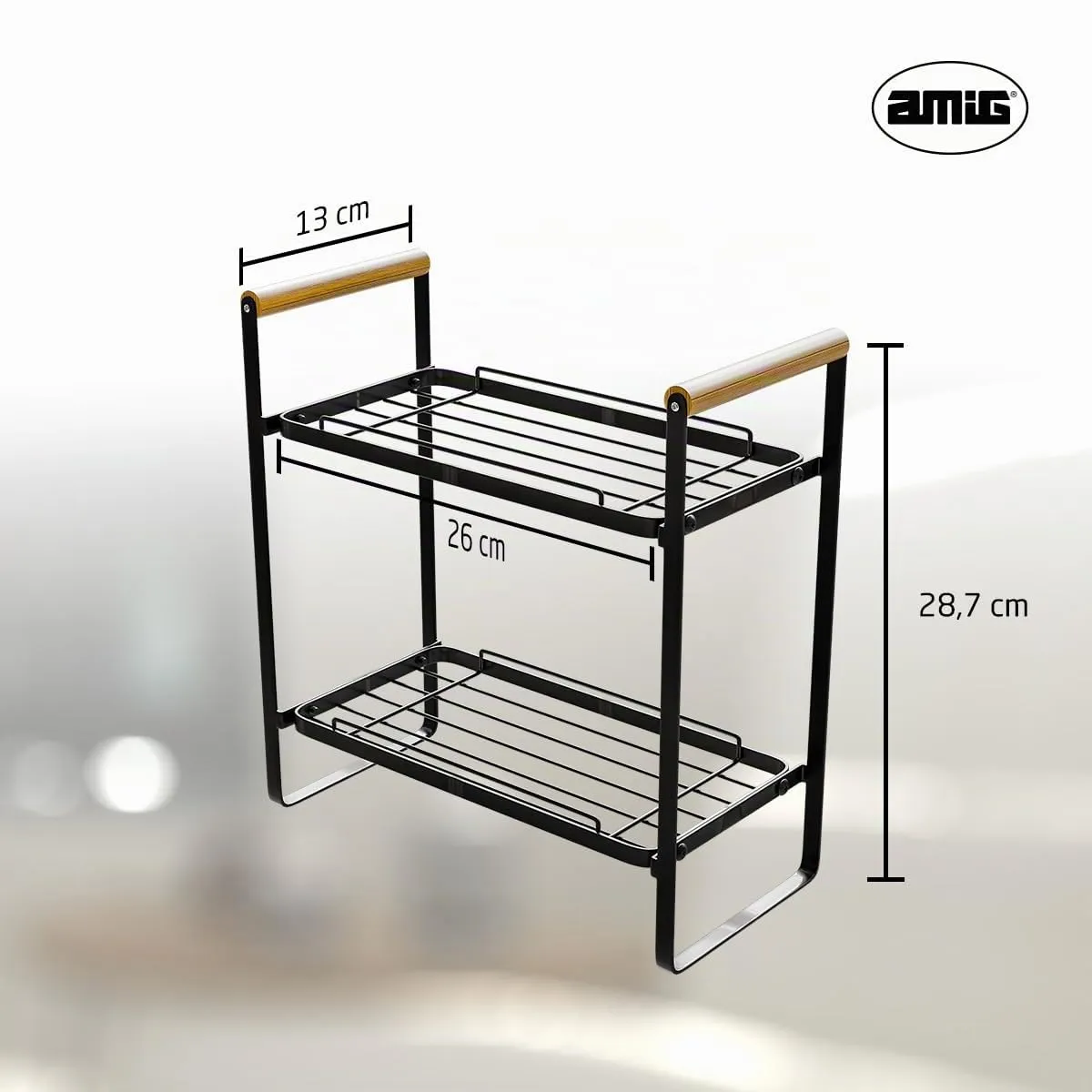 Amig scaffale 2 livelli acciaio bambù 260x130x287 mm