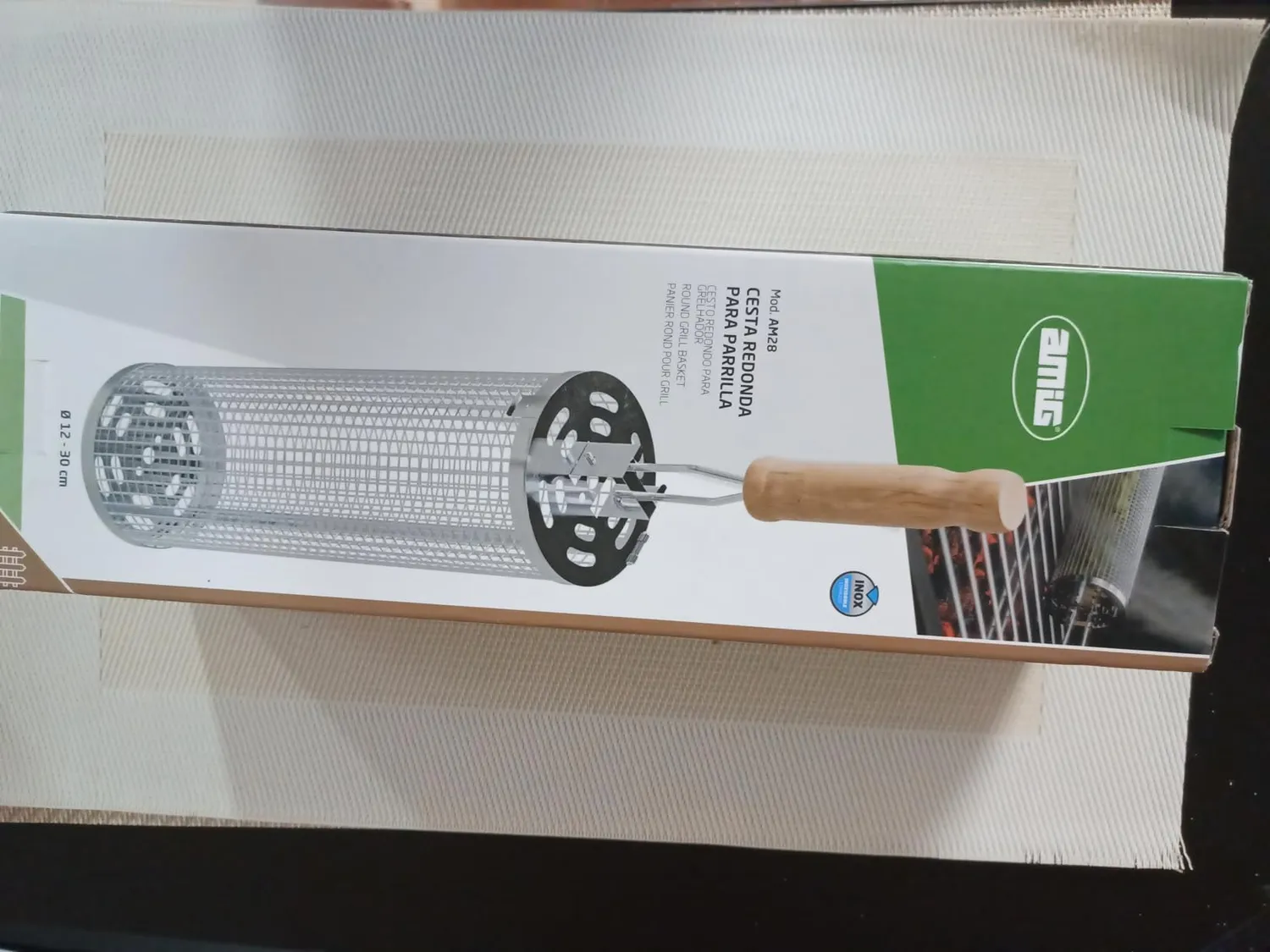 Amig AM28 cesta barbecue rotonda 30 cm inox manico legno