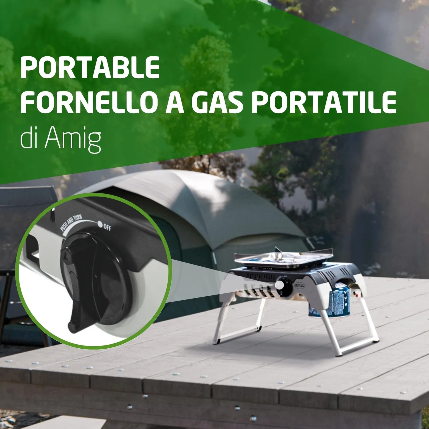 Amig Camping Gas Mount fornello gas portatile 2,4 kW