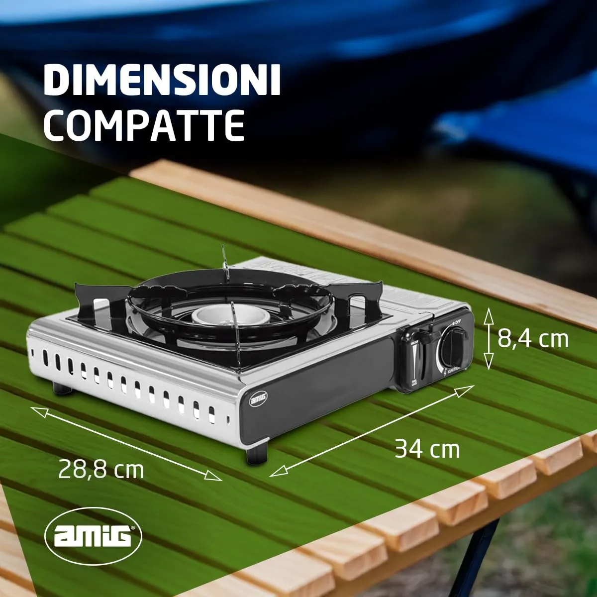 Amig CAMP01 Fornello Campeggio Gas 2,2 kW con Valigetta