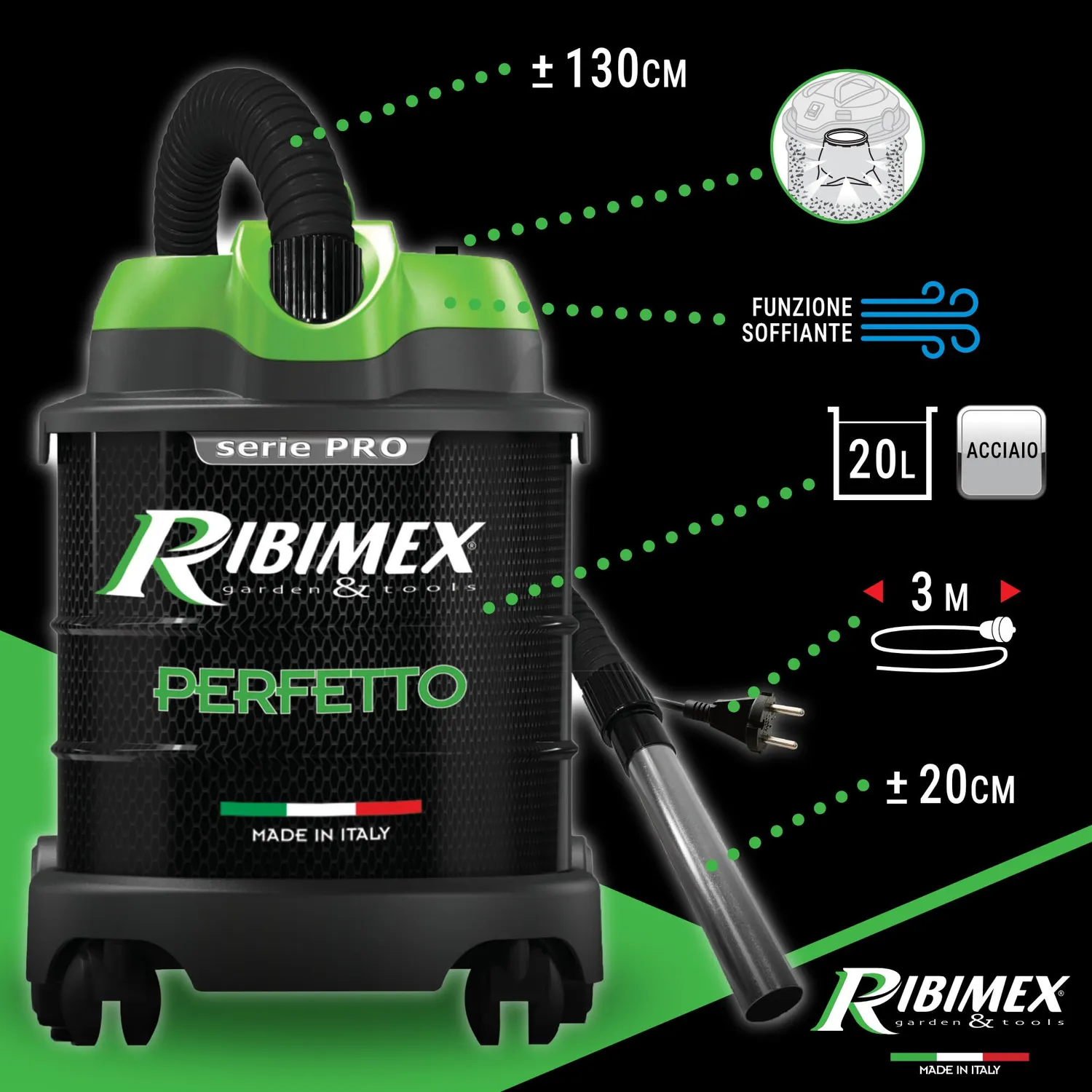 Ribimex Perfetto aspiracenere 20 L 1200 W con soffiante