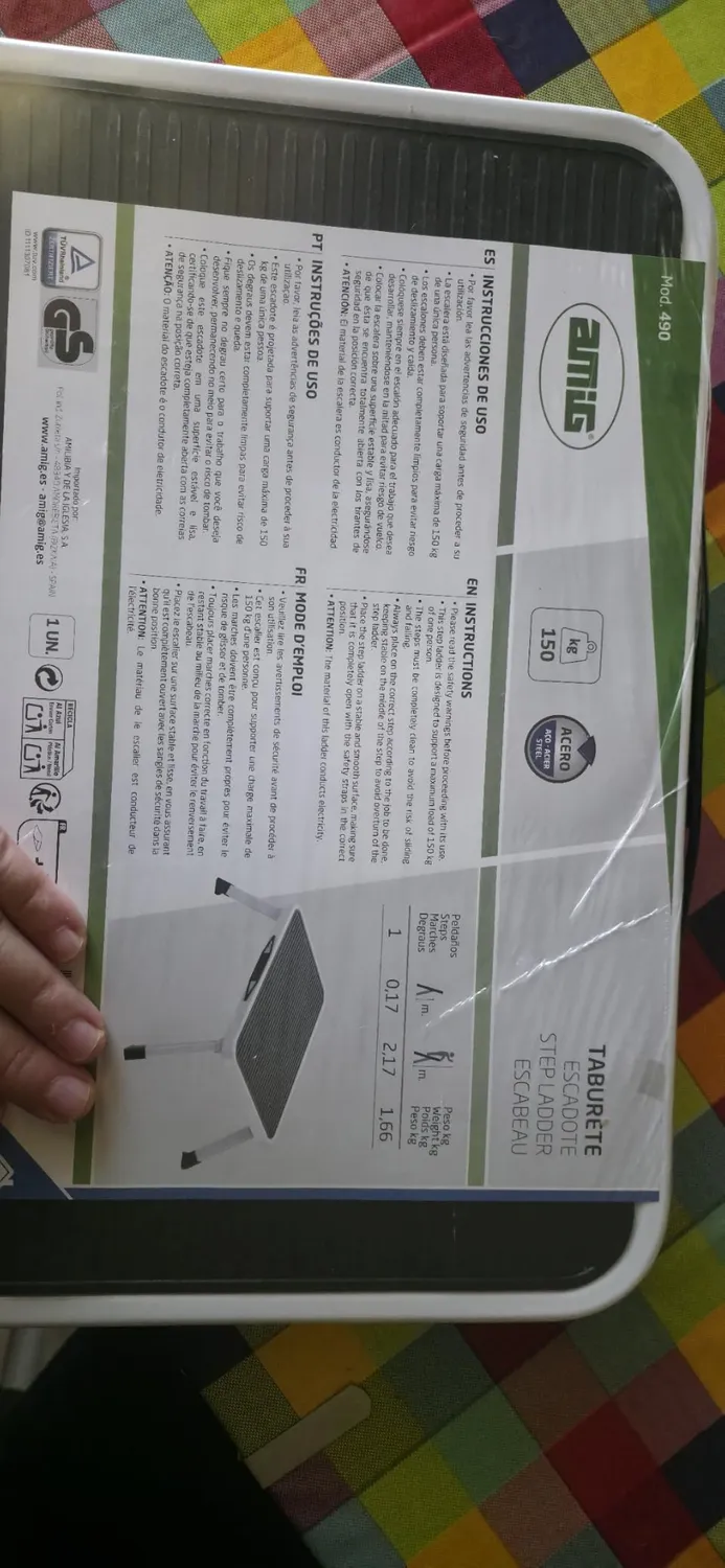 Amig sgabello pieghevole 1 gradino bianco 150 kg