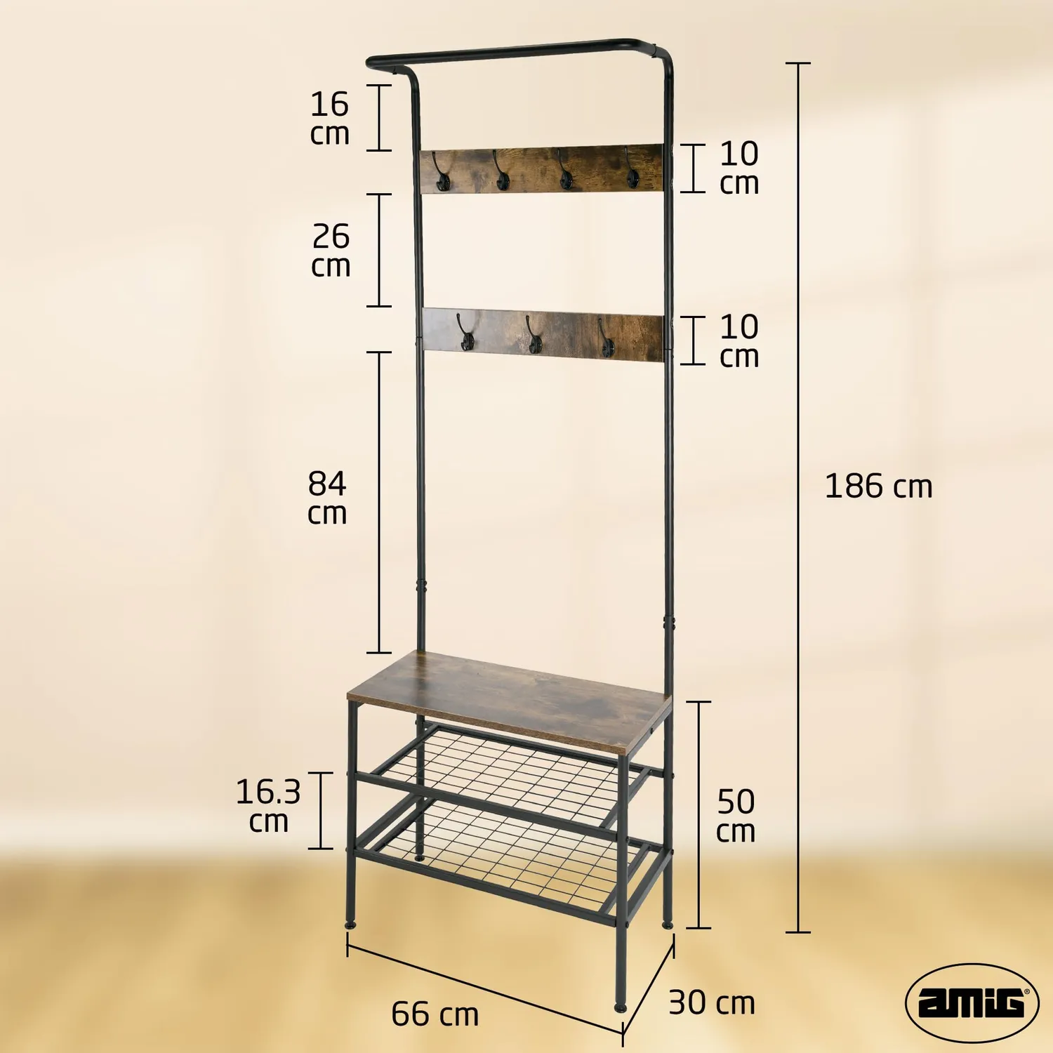 Amig Lukien appendiabiti con scarpiera 183 cm nero marrone